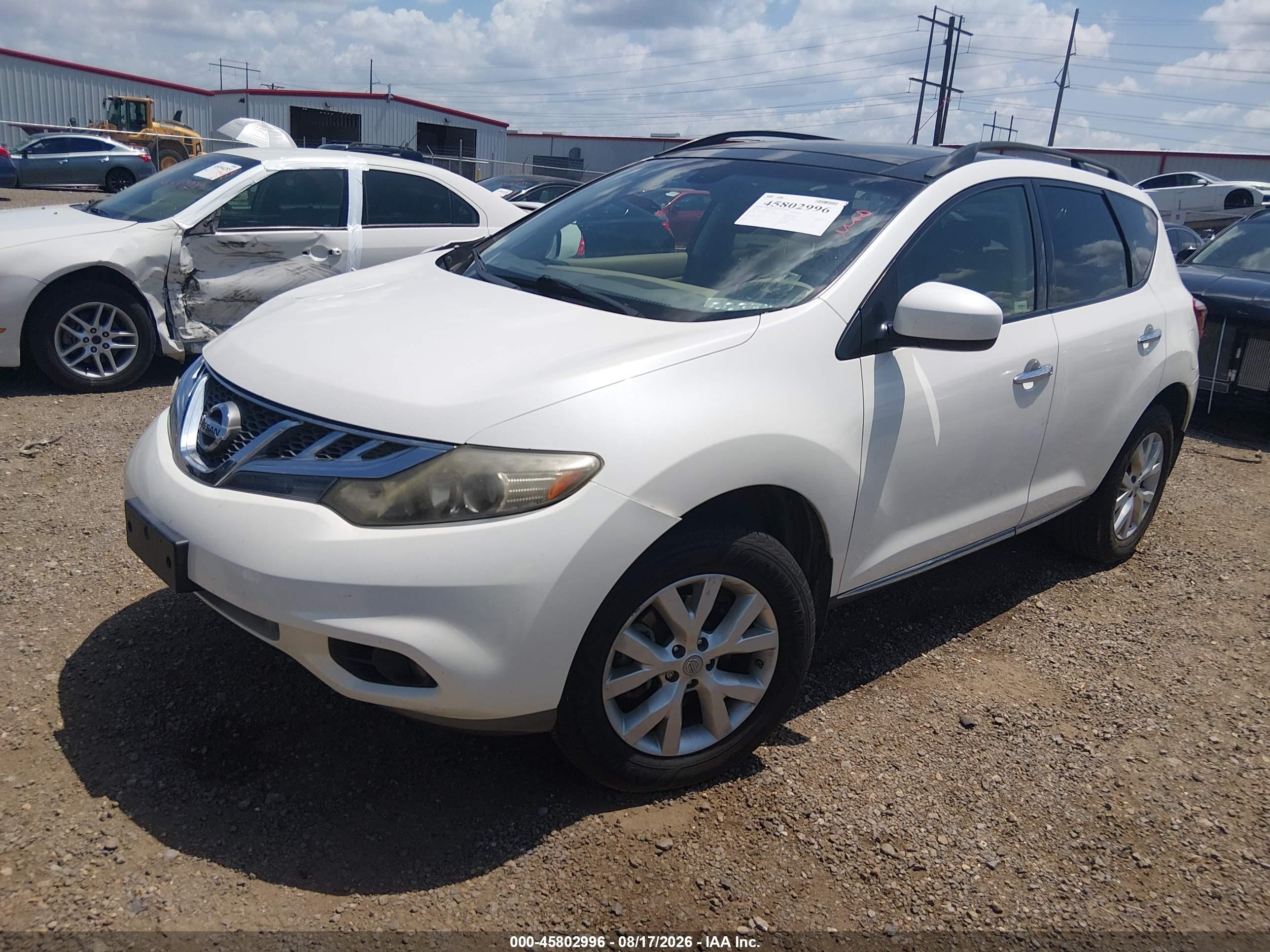 2014 Nissan Murano Sl White vin: JN8AZ1MU3EW416632