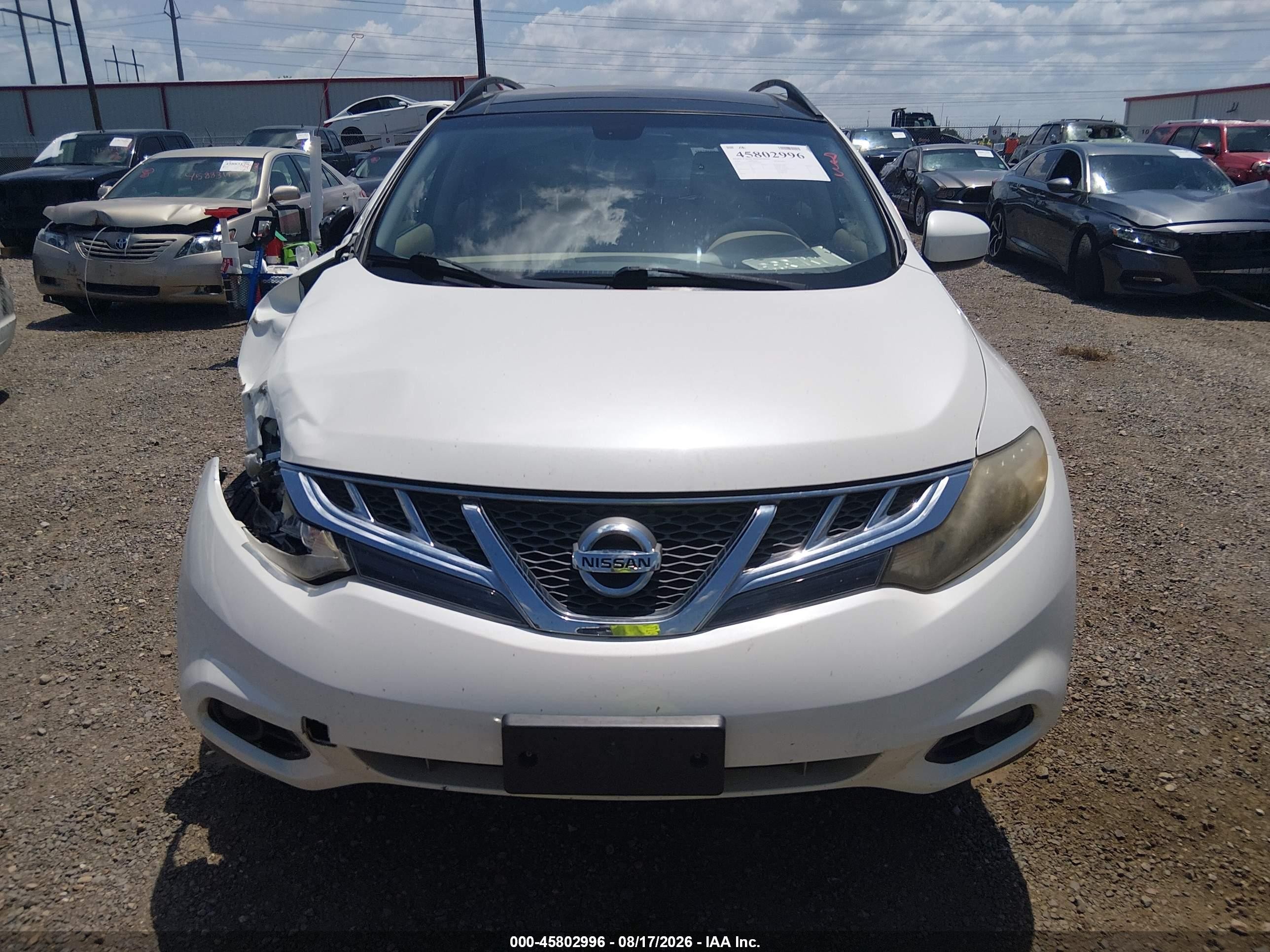 2014 Nissan Murano Sl White vin: JN8AZ1MU3EW416632