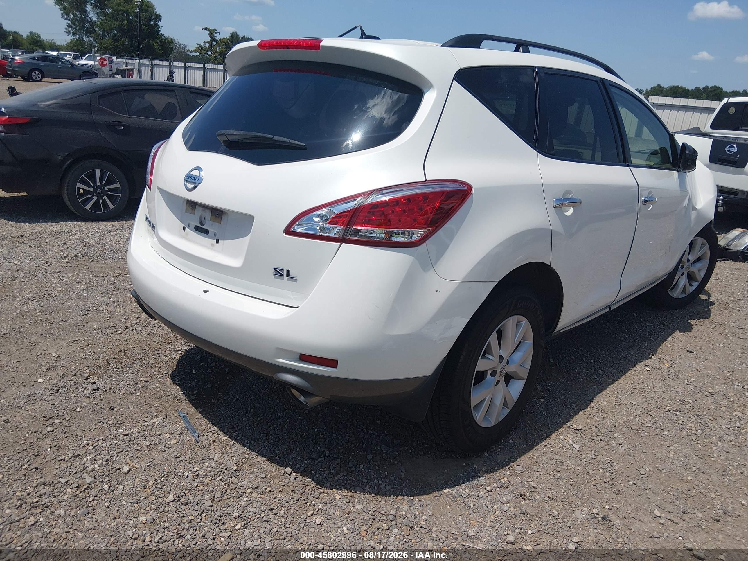 2014 Nissan Murano Sl White vin: JN8AZ1MU3EW416632
