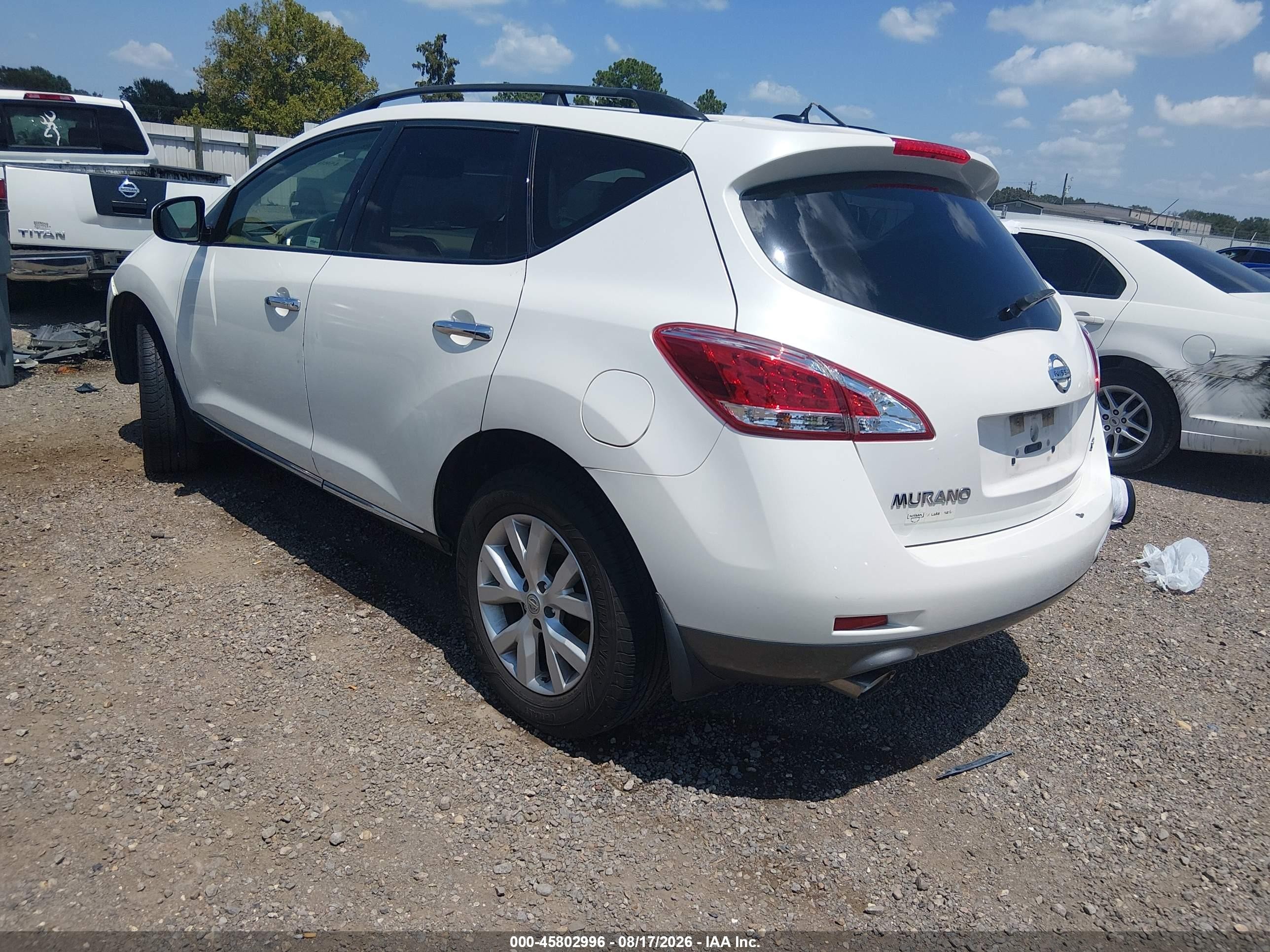 2014 Nissan Murano Sl White vin: JN8AZ1MU3EW416632