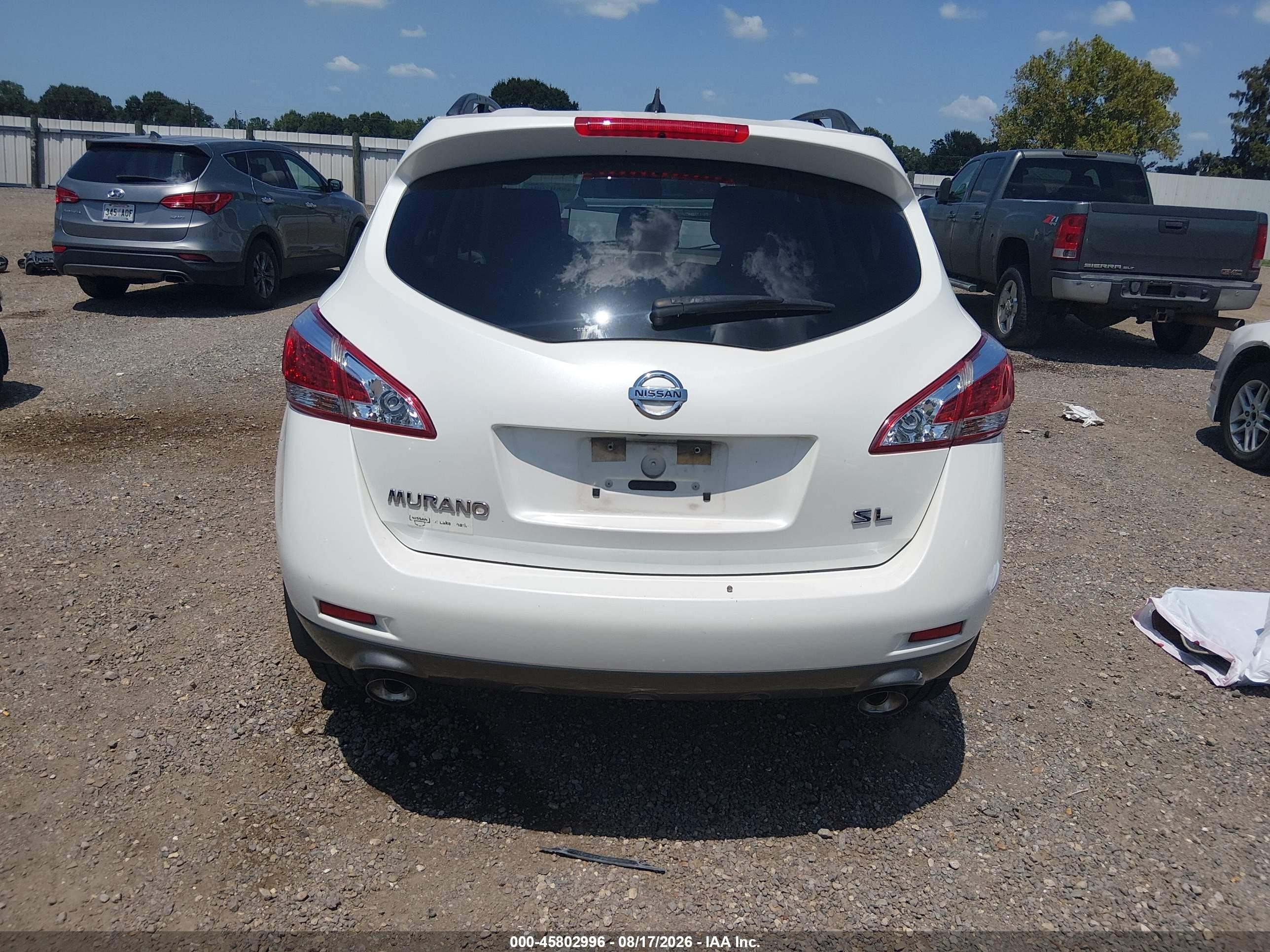 2014 Nissan Murano Sl White vin: JN8AZ1MU3EW416632