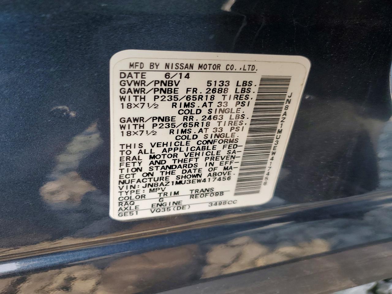 2014 Nissan Murano Sv Gray vin: JN8AZ1MU3EW417456