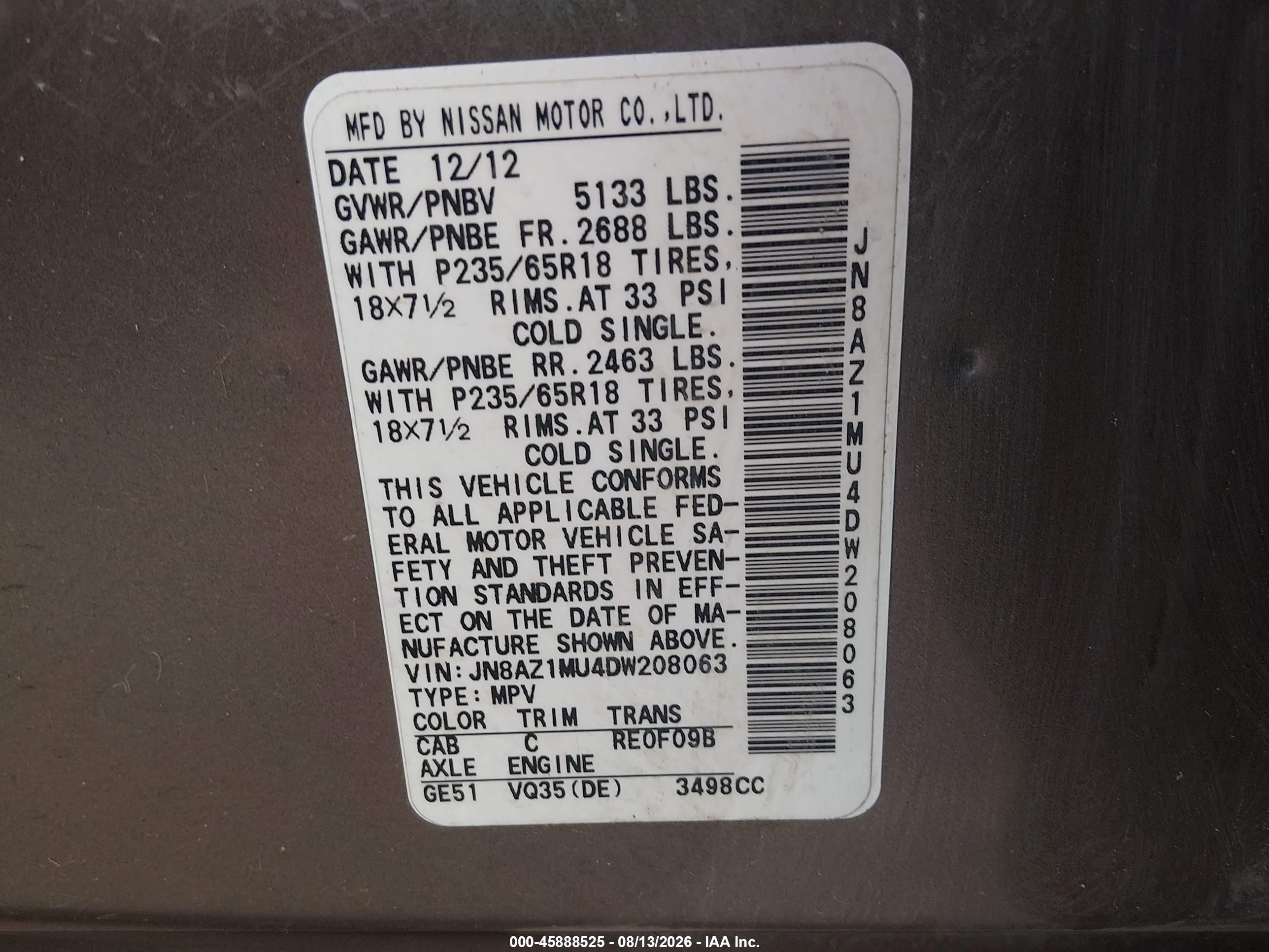 2013 Nissan Murano Sl Brown vin: JN8AZ1MU4DW208063