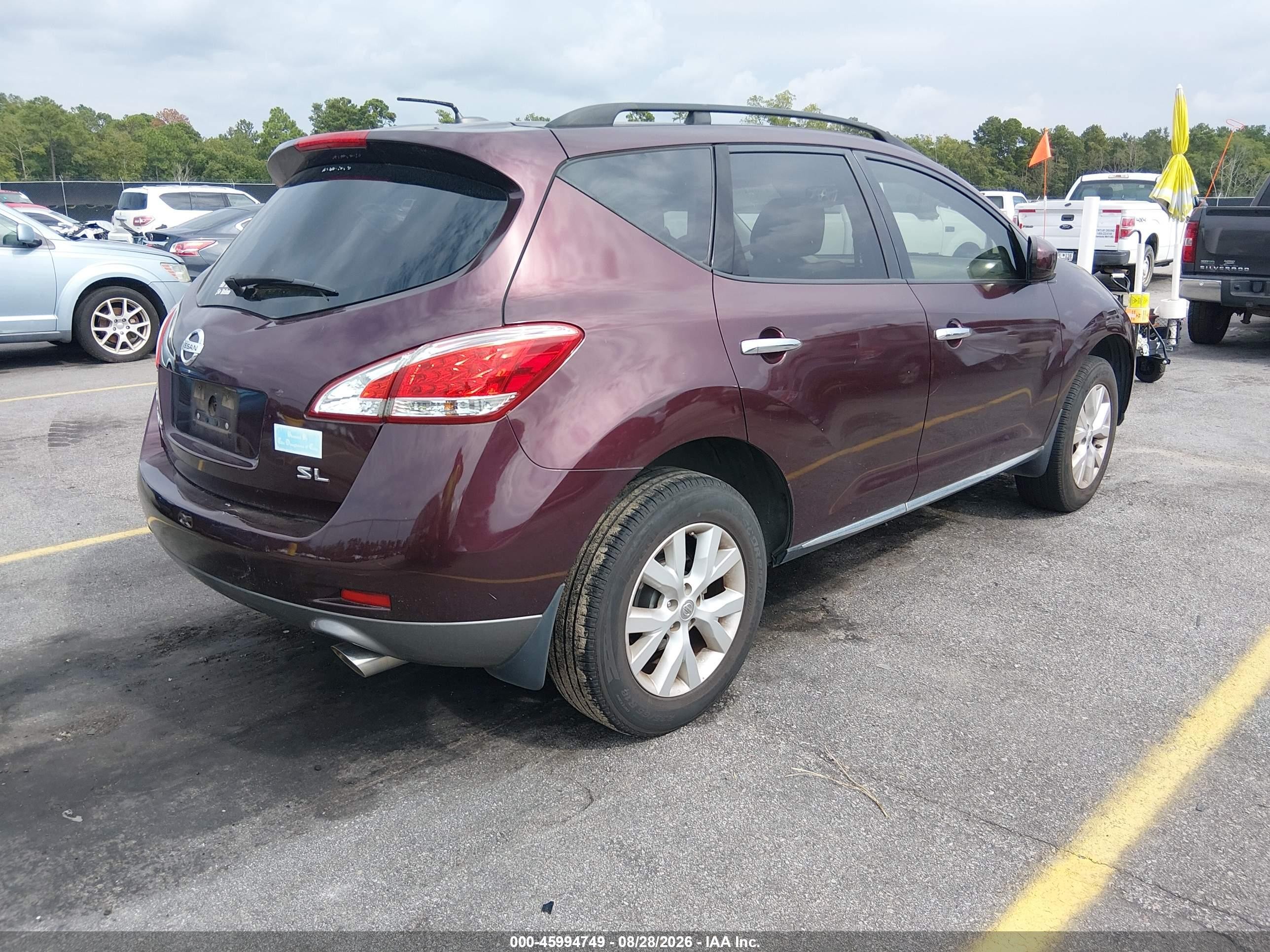 2014 Nissan Murano Sl Maroon vin: JN8AZ1MU4EW403937