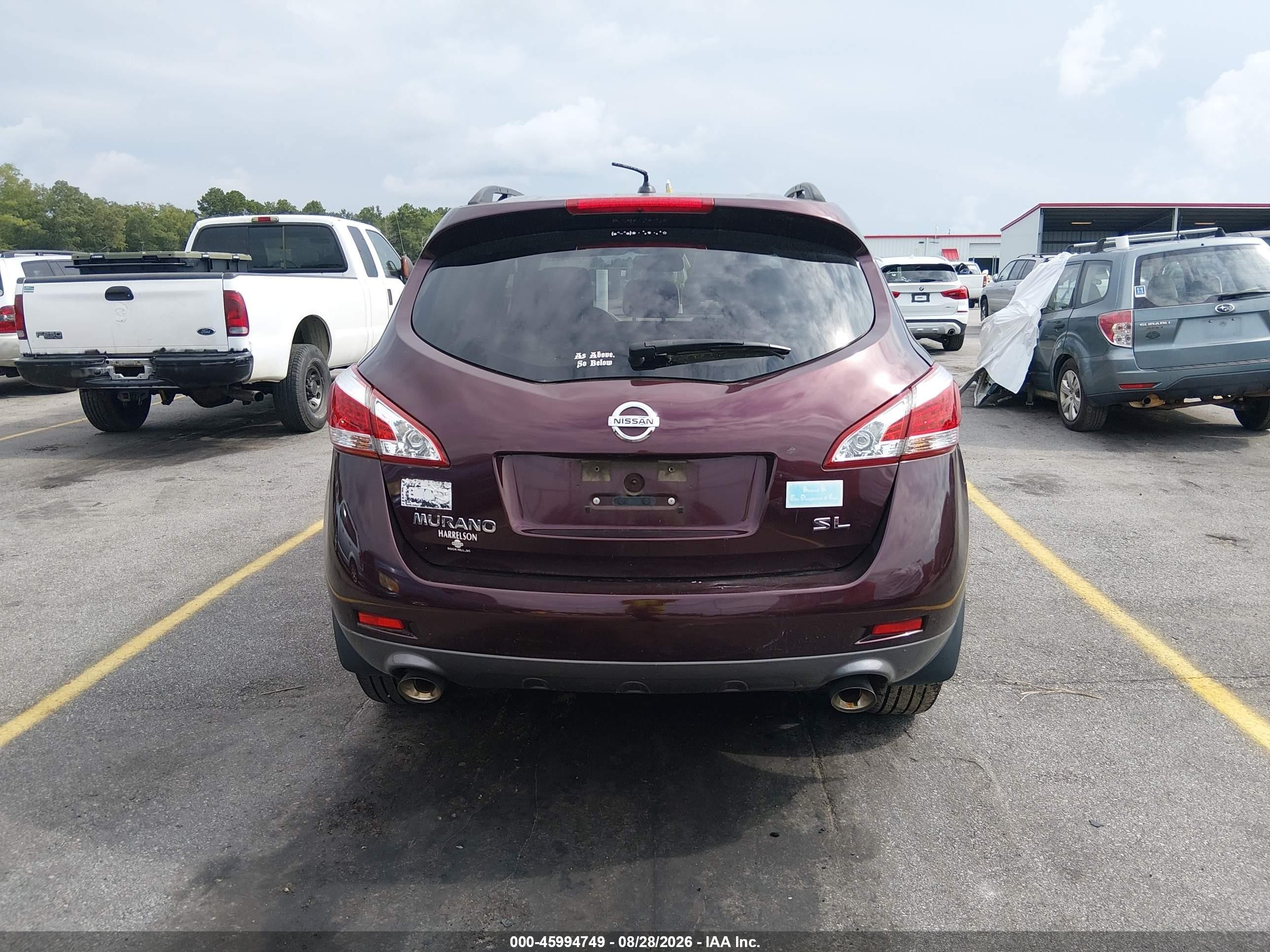 2014 Nissan Murano Sl Maroon vin: JN8AZ1MU4EW403937