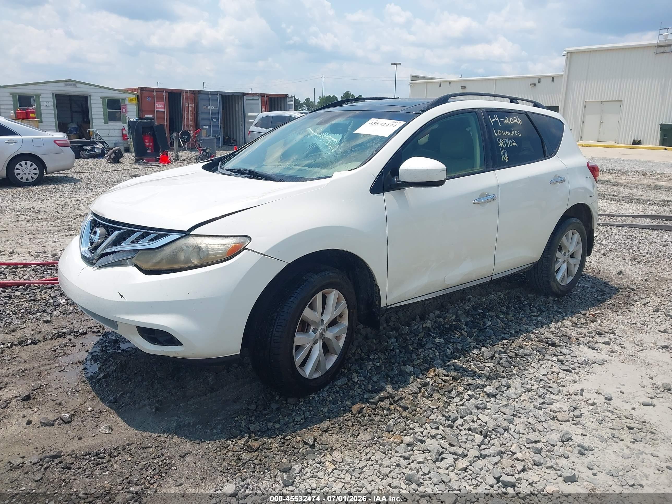 2012 Nissan Murano Sl White vin: JN8AZ1MU5CW100498