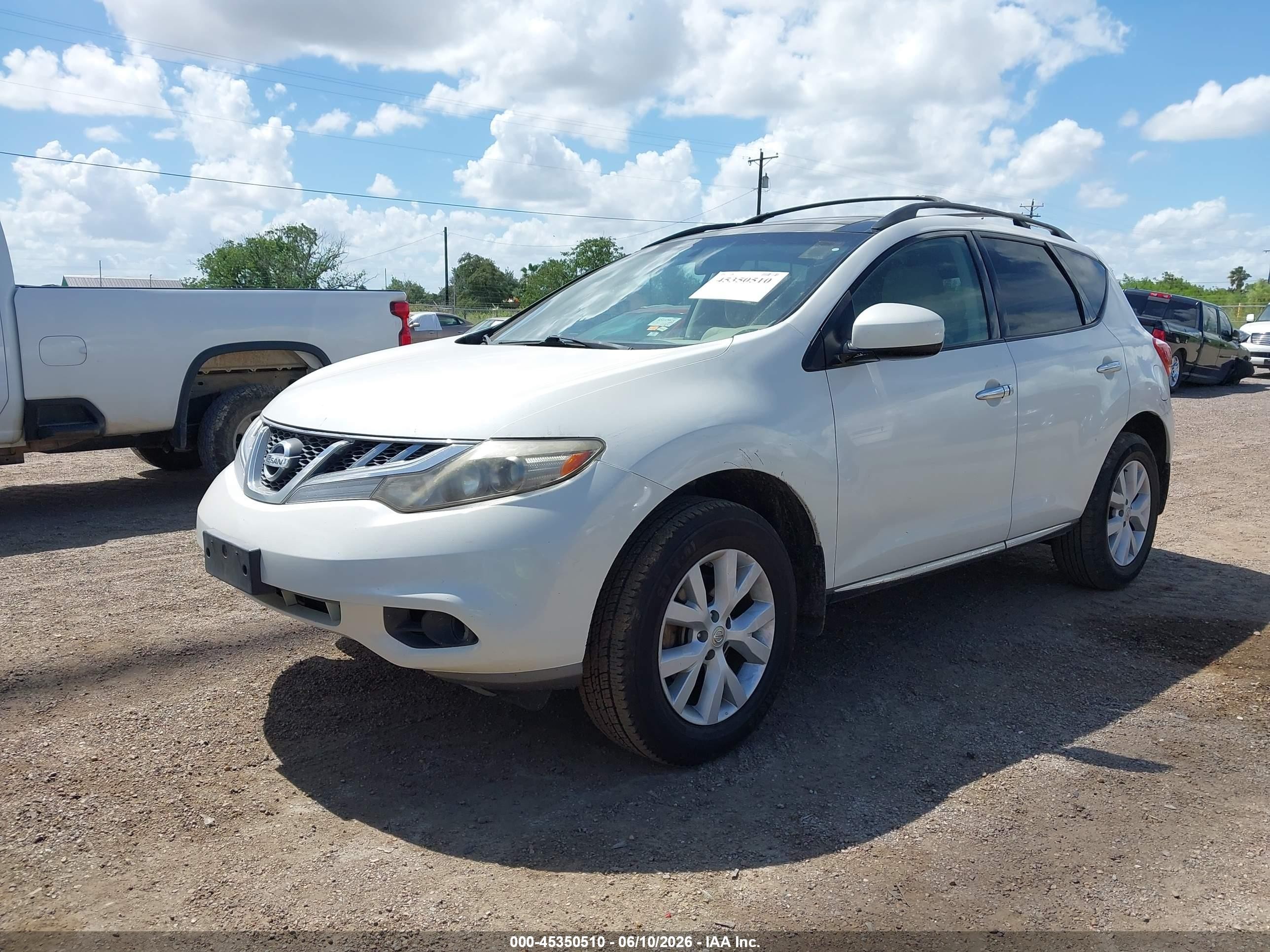 2012 Nissan Murano Sv White vin: JN8AZ1MU5CW107094