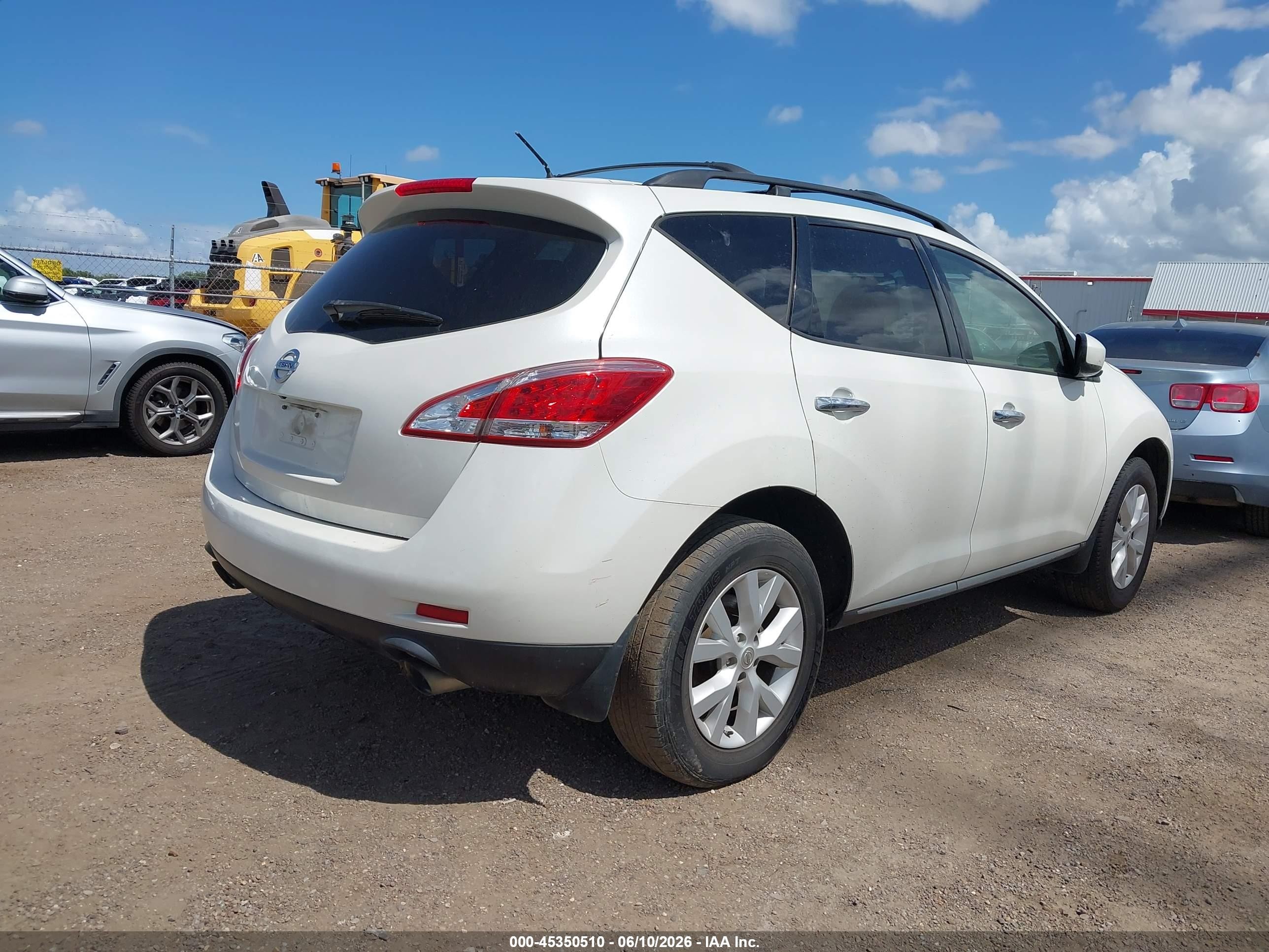 2012 Nissan Murano Sv White vin: JN8AZ1MU5CW107094