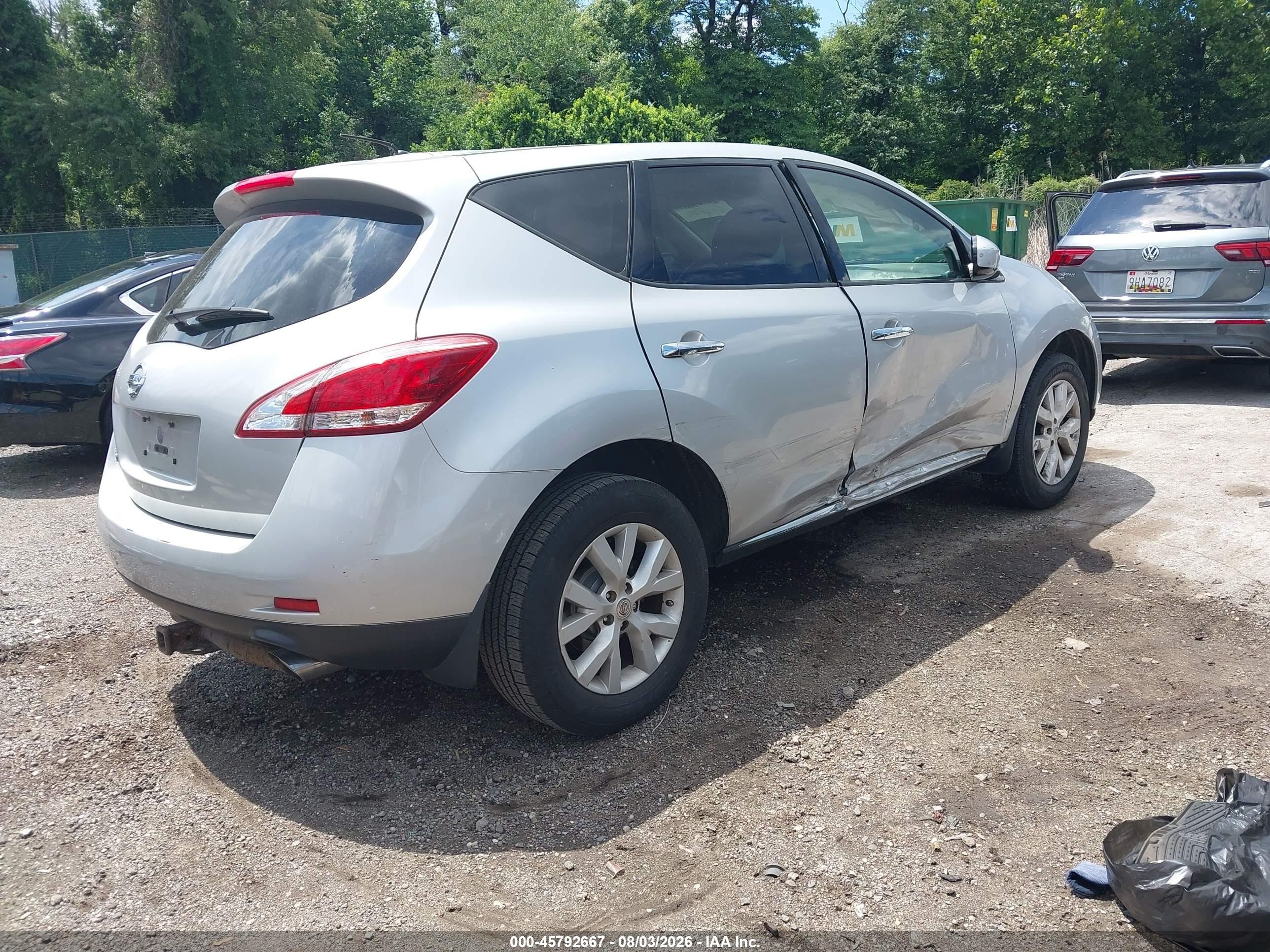 2012 Nissan Murano S Silver vin: JN8AZ1MU5CW108147