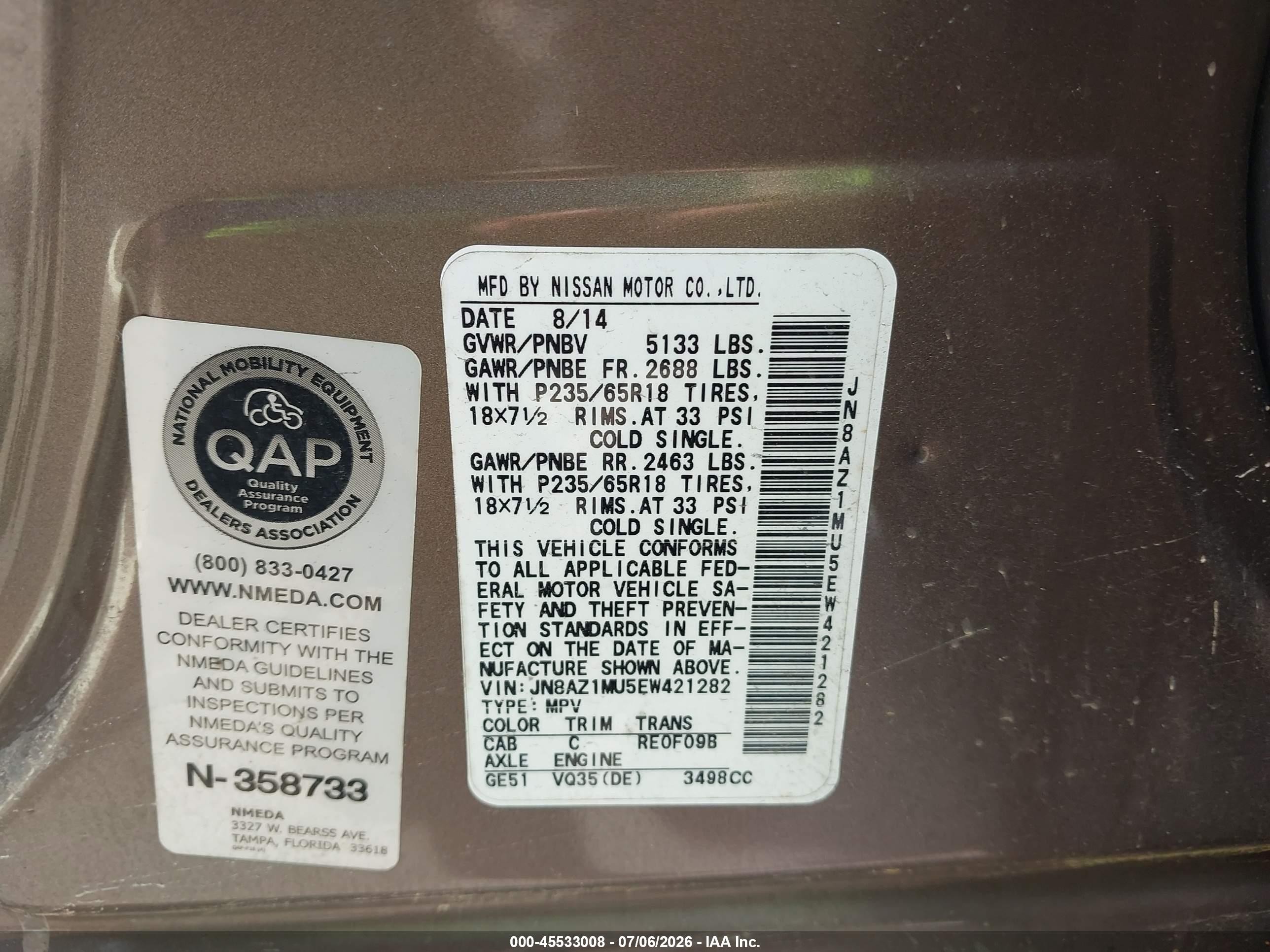 2014 Nissan Murano Sl Champagne vin: JN8AZ1MU5EW421282