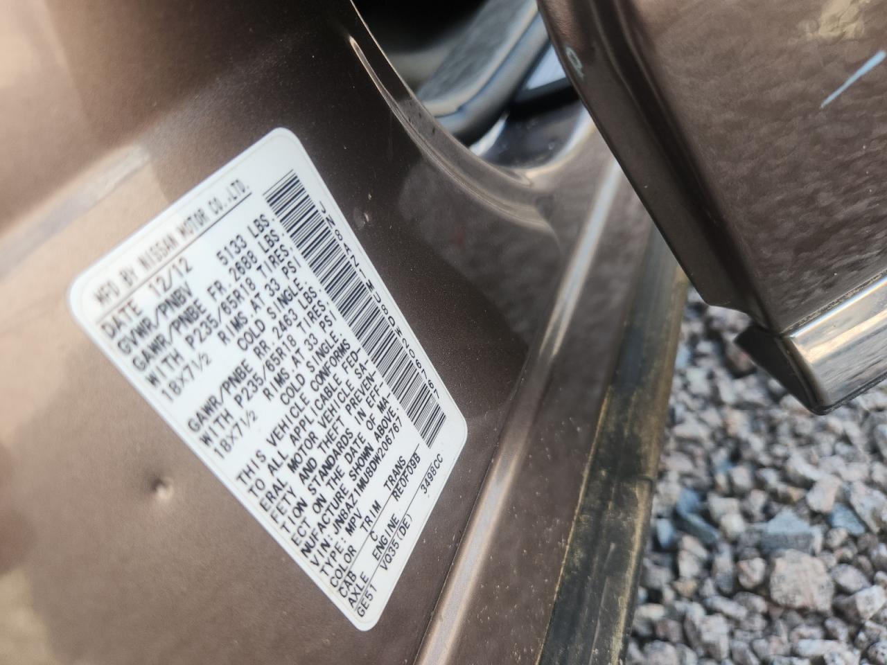 2013 Nissan Murano S Tan vin: JN8AZ1MU8DW206767