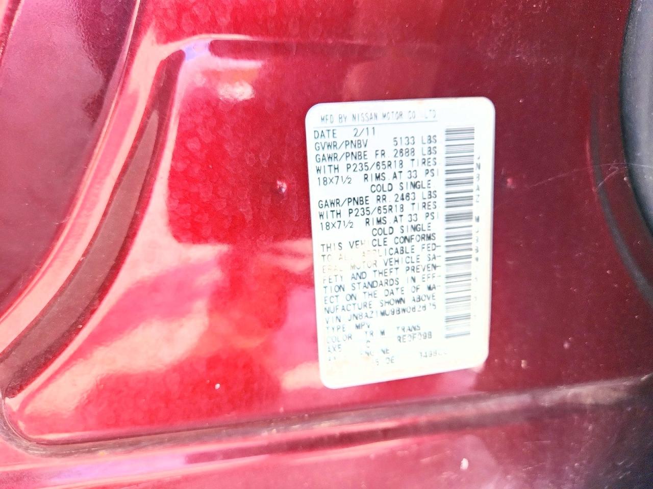 2011 Nissan Murano S/sl/le Burgundy vin: JN8AZ1MU9BW062675