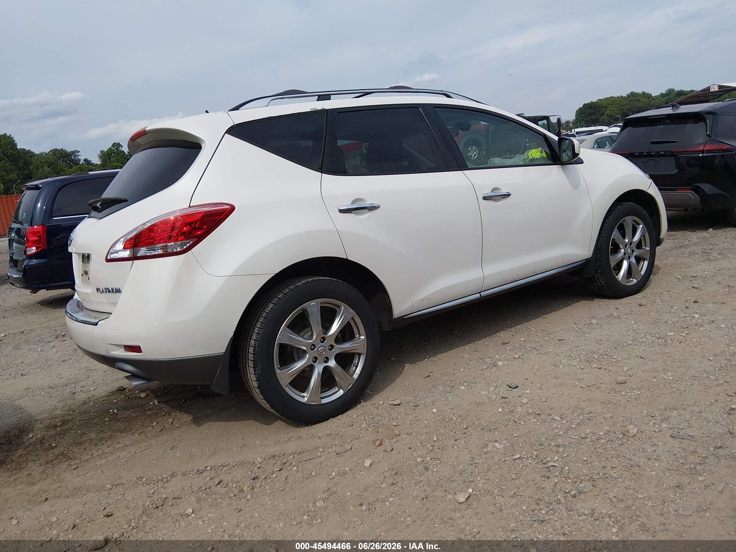 2012 Nissan Murano Le White vin: JN8AZ1MU9CW108622