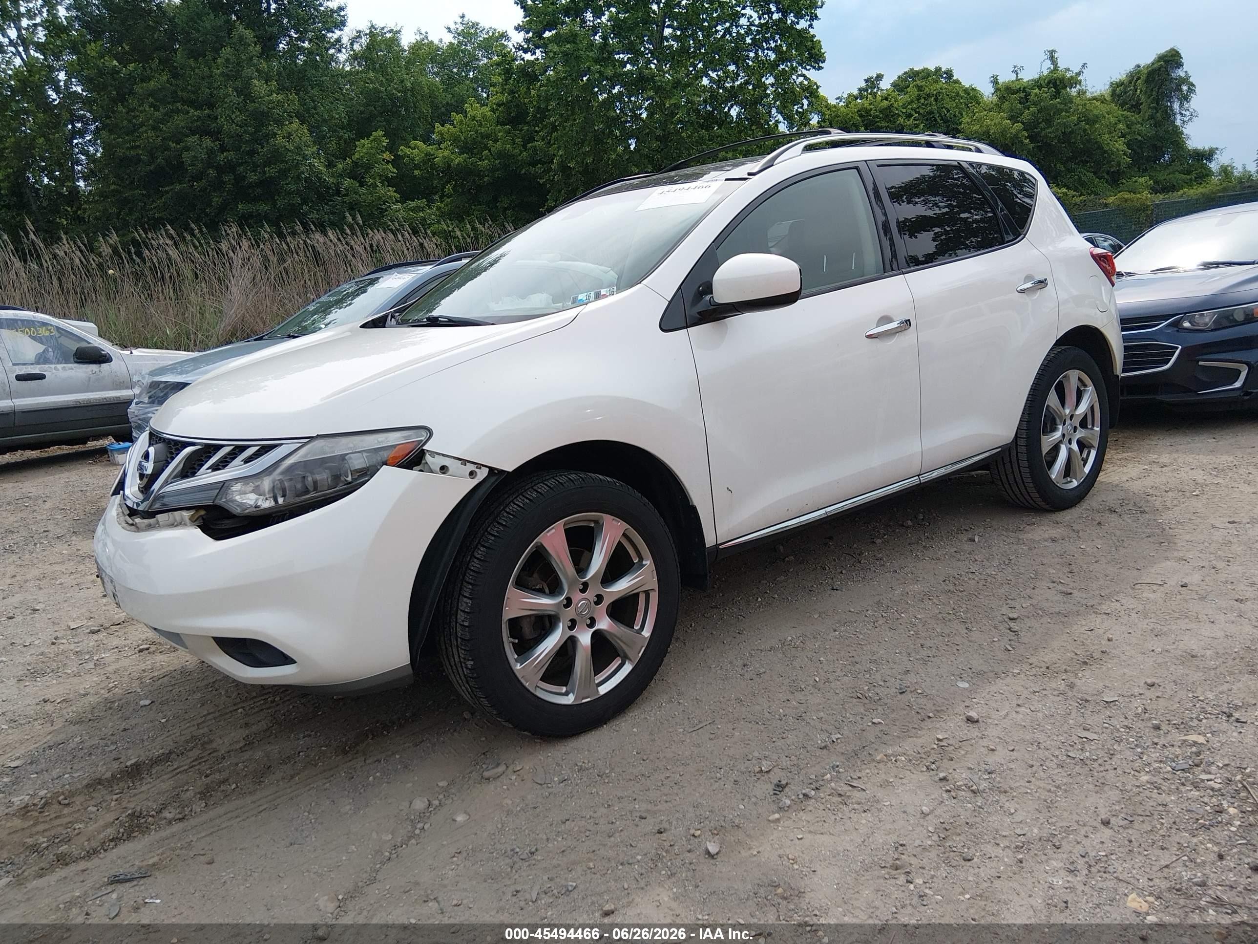 2012 Nissan Murano Le White vin: JN8AZ1MU9CW108622