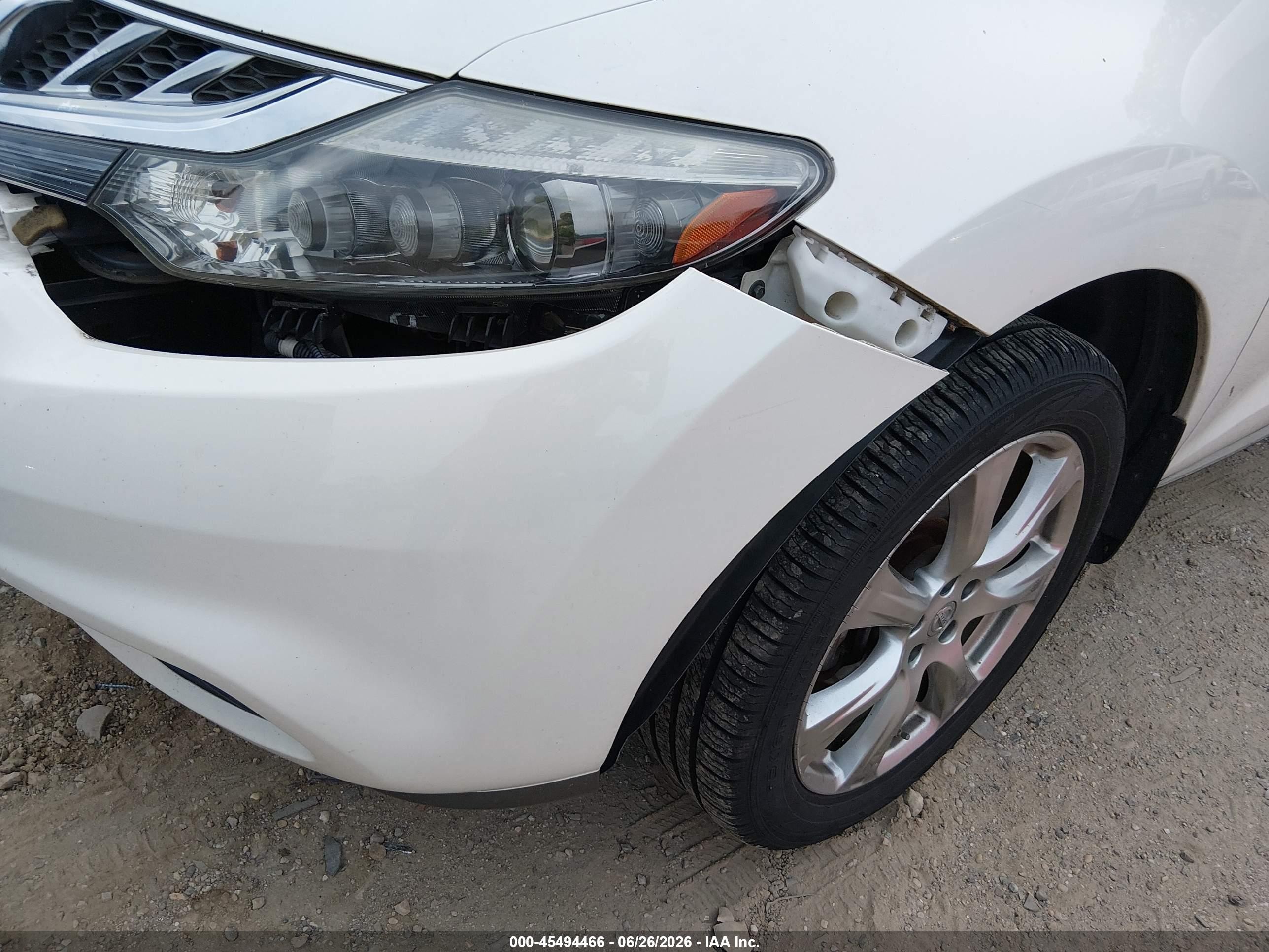 2012 Nissan Murano Le White vin: JN8AZ1MU9CW108622