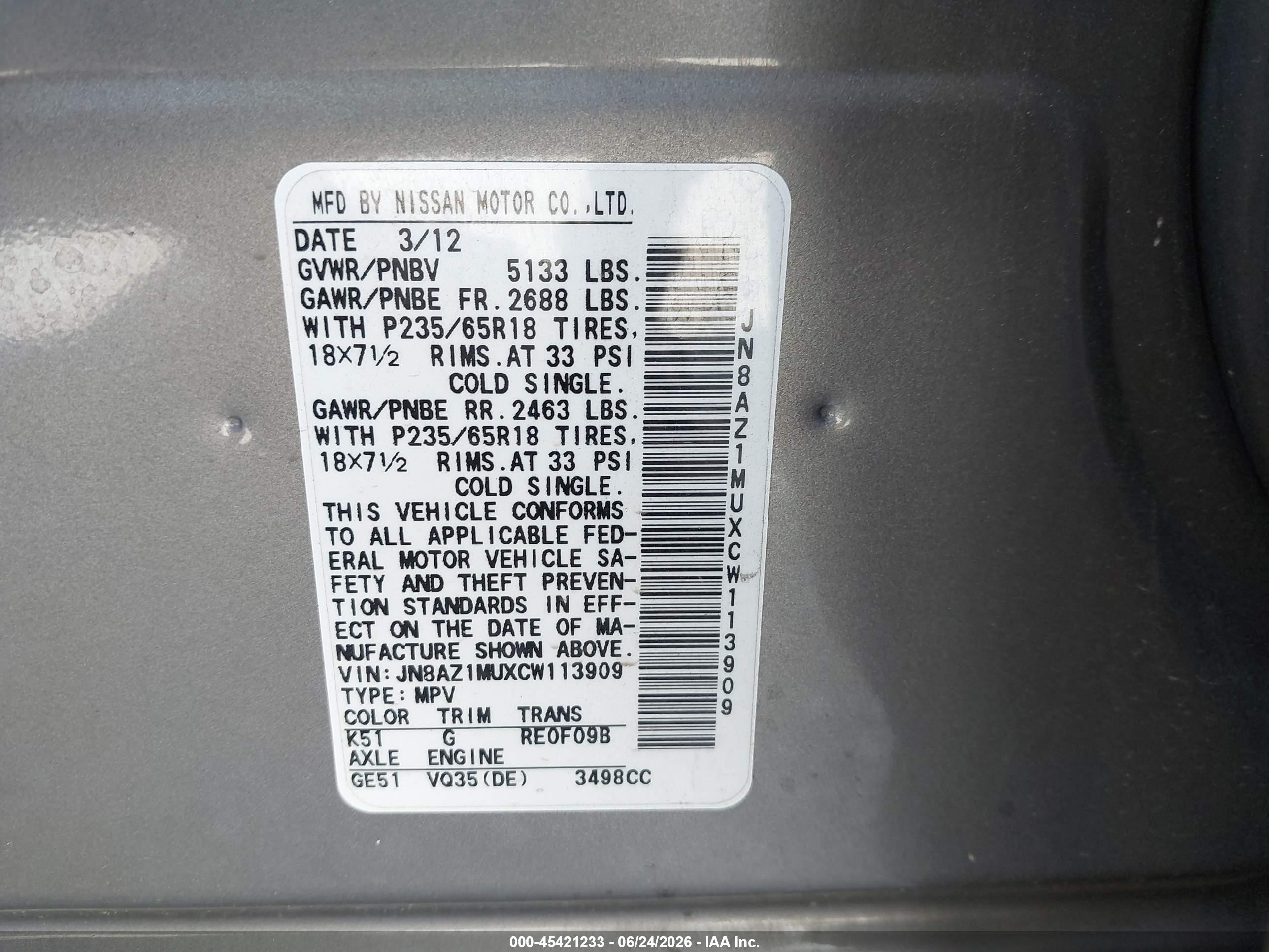 2012 Nissan Murano Sl Silver vin: JN8AZ1MUXCW113909
