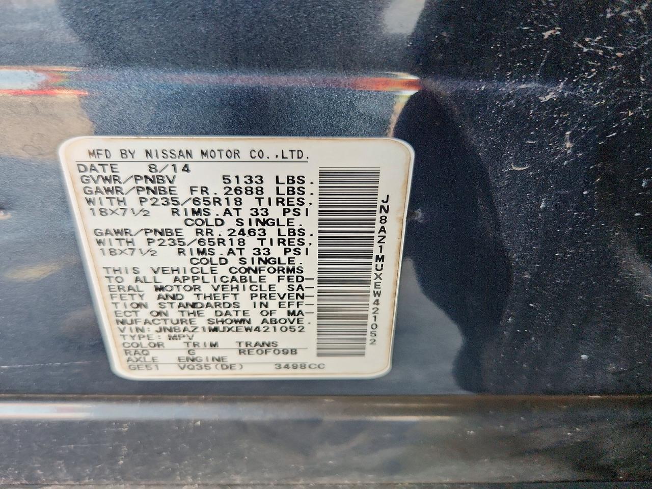 2014 Nissan Murano Sv Blue vin: JN8AZ1MUXEW421052