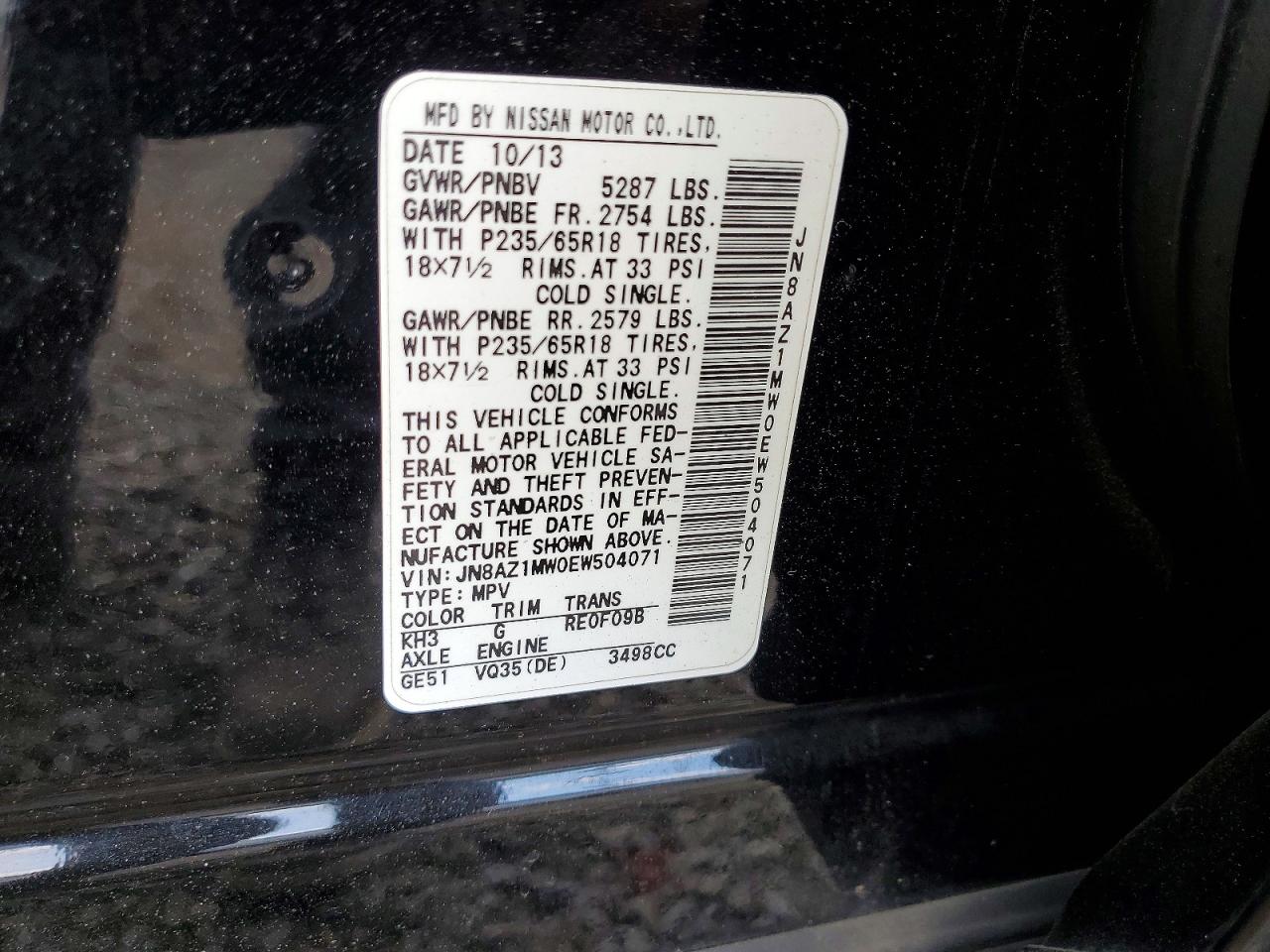 2014 Nissan Murano Sl Черный vin: JN8AZ1MW0EW504071