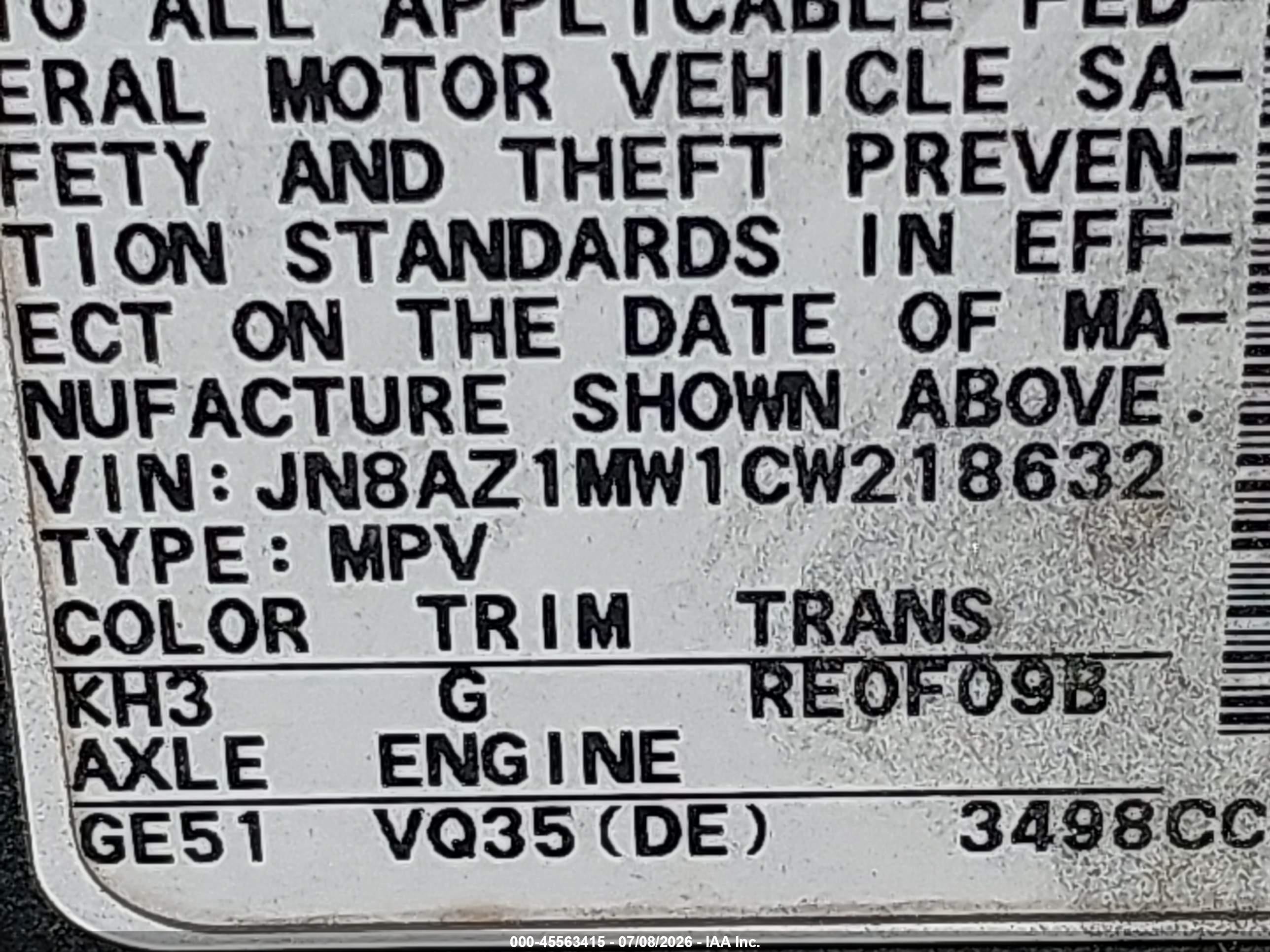 2012 Nissan Murano Sl Черный vin: JN8AZ1MW1CW218632