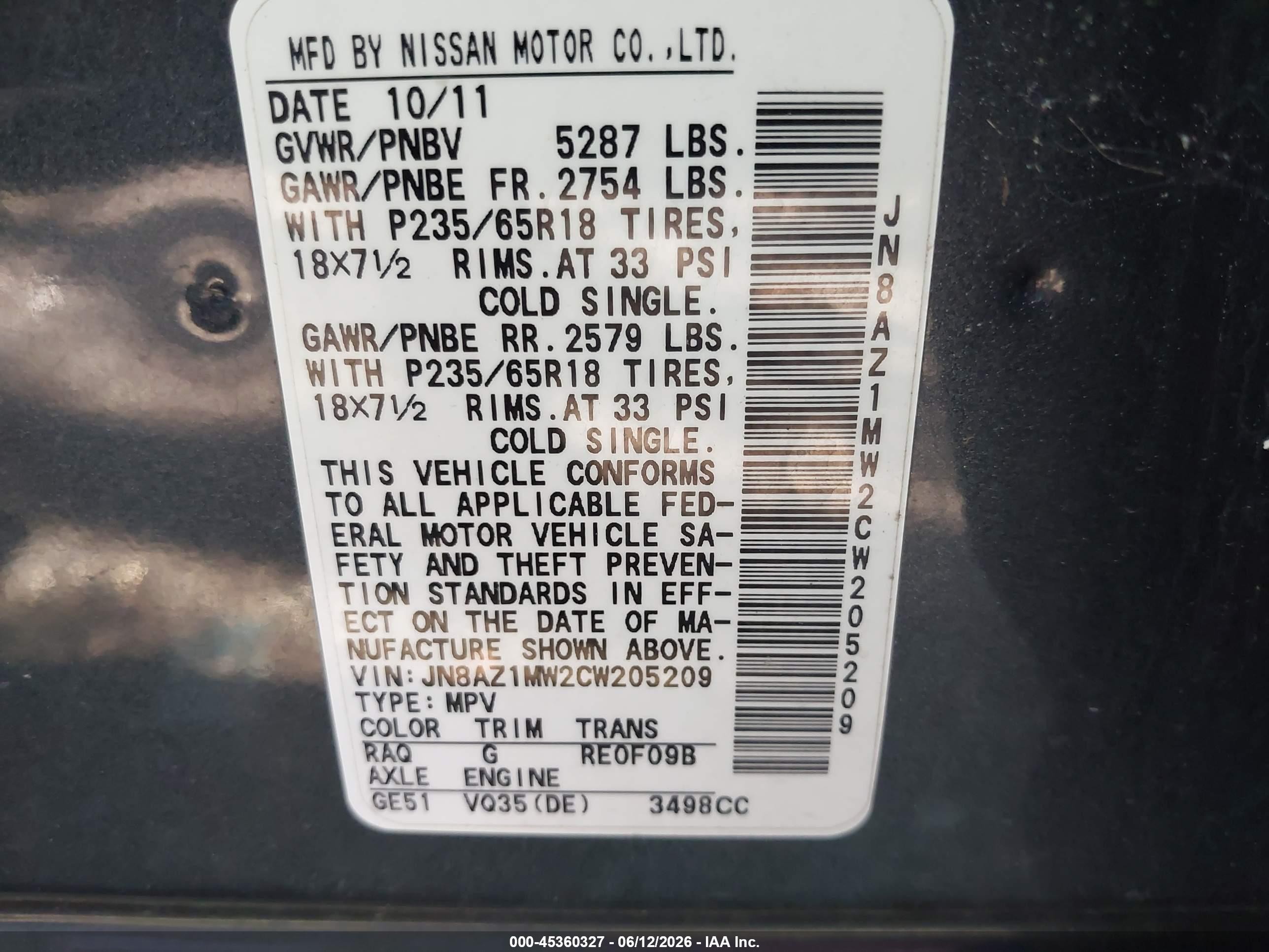 2012 Nissan Murano Sv Синий vin: JN8AZ1MW2CW205209