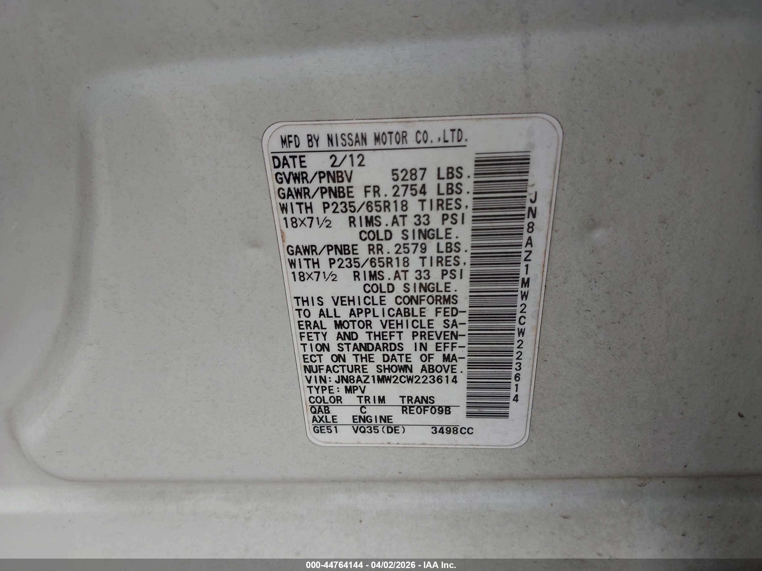 2012 Nissan Murano Sl Белый vin: JN8AZ1MW2CW223614