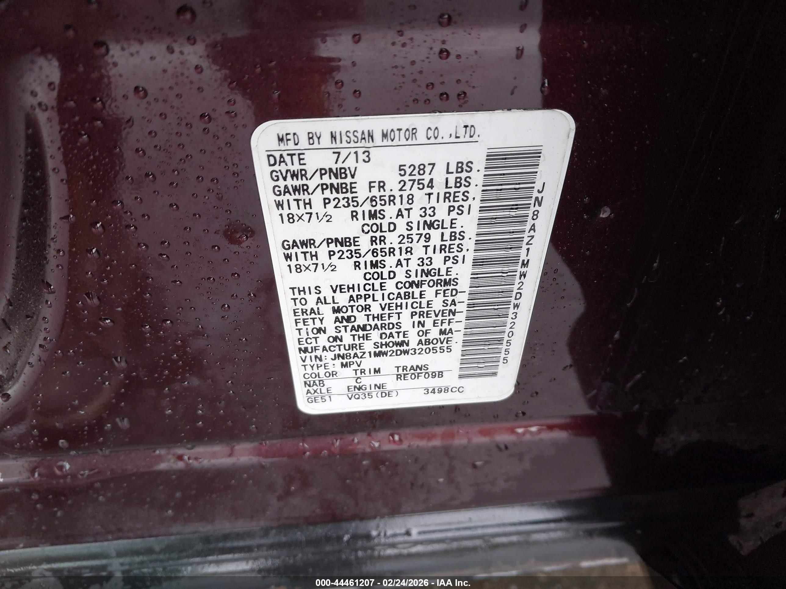 2013 Nissan Murano Sv Burgundy vin: JN8AZ1MW2DW320555