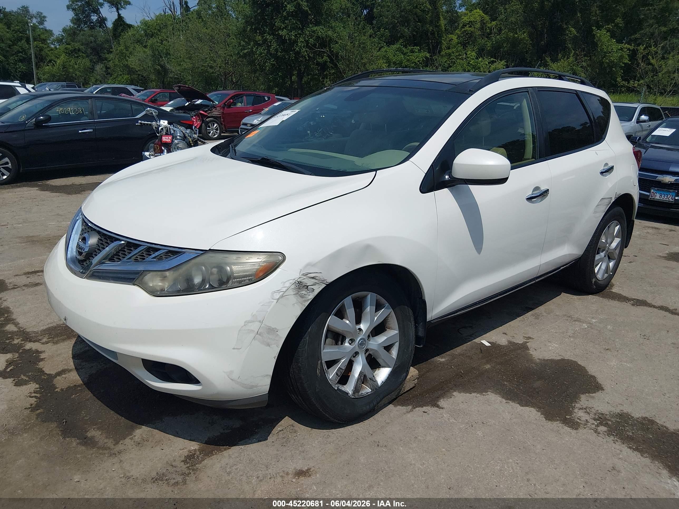 2014 Nissan Murano Sl White vin: JN8AZ1MW2EW510938