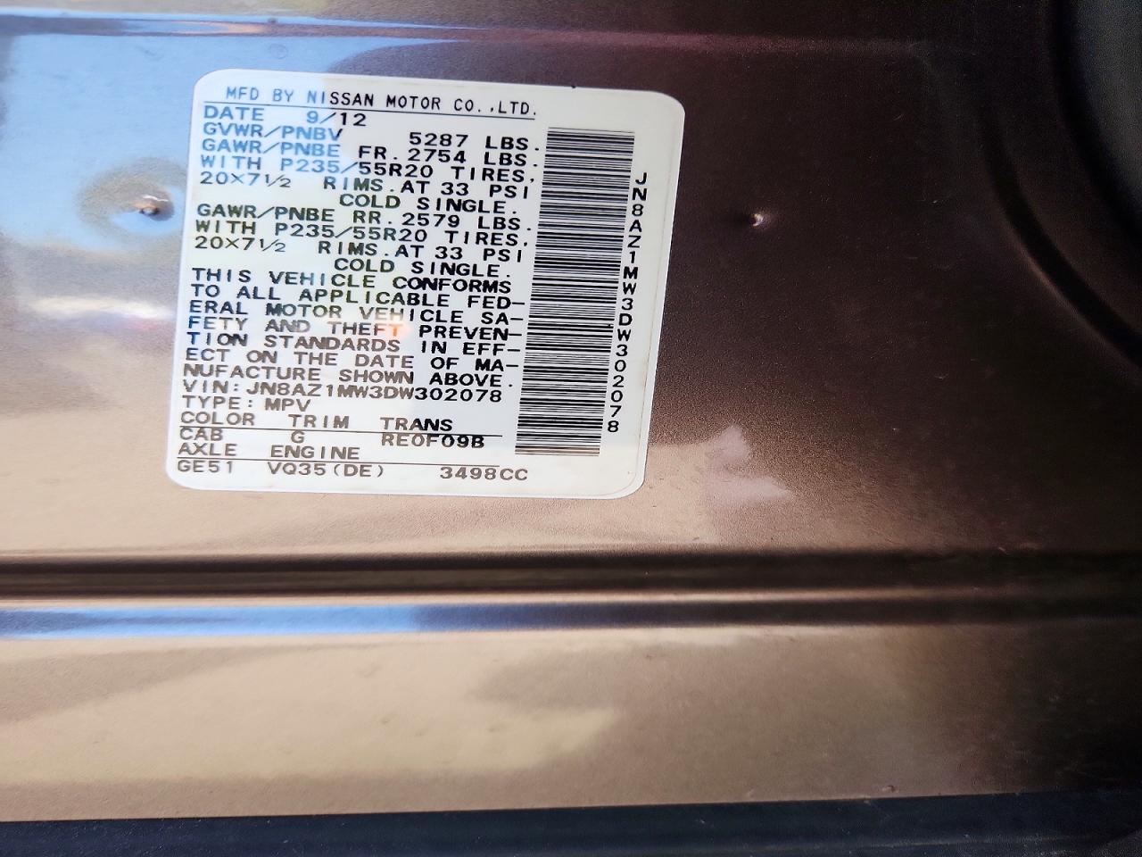 2013 Nissan Murano S Brown vin: JN8AZ1MW3DW302078