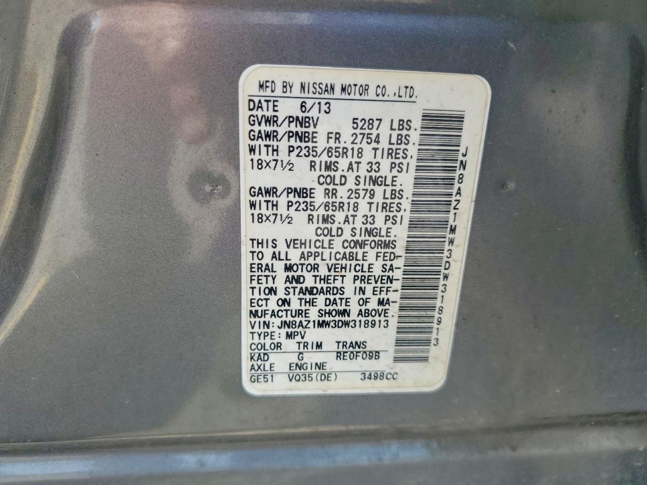 2013 Nissan Murano S Silver vin: JN8AZ1MW3DW318913