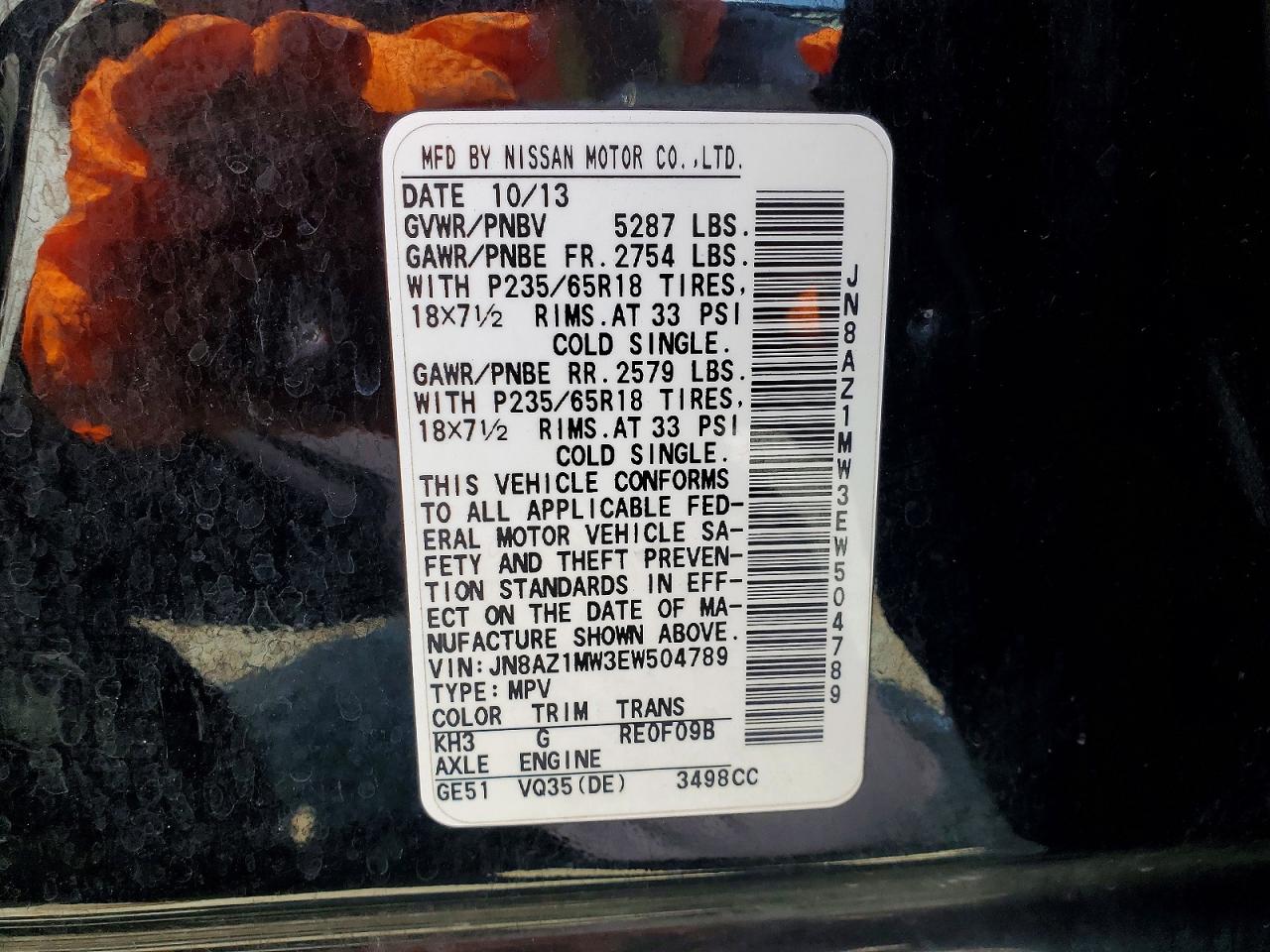 2014 Nissan Murano S Black vin: JN8AZ1MW3EW504789