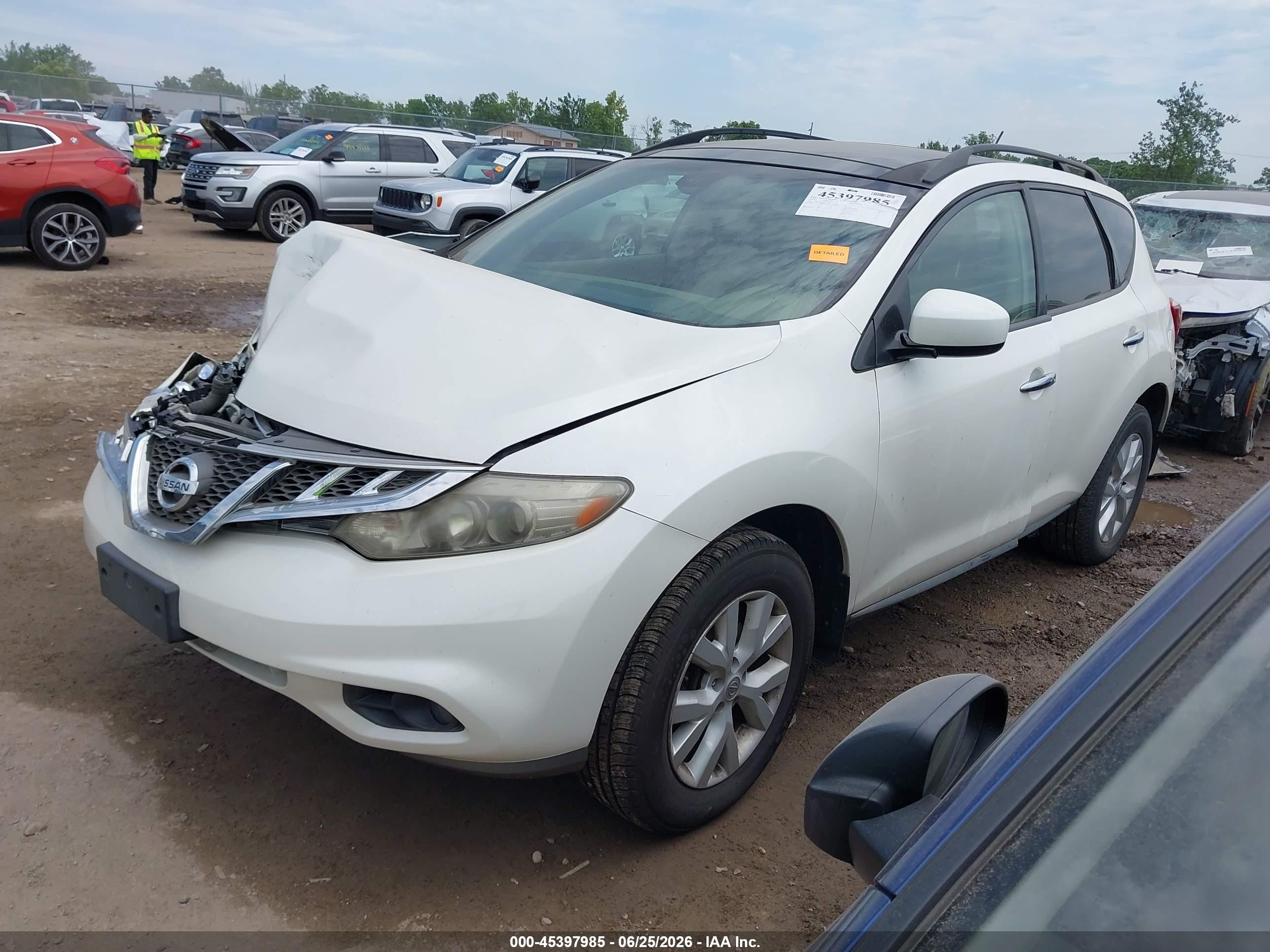 2012 Nissan Murano Sl White vin: JN8AZ1MW4CW207494