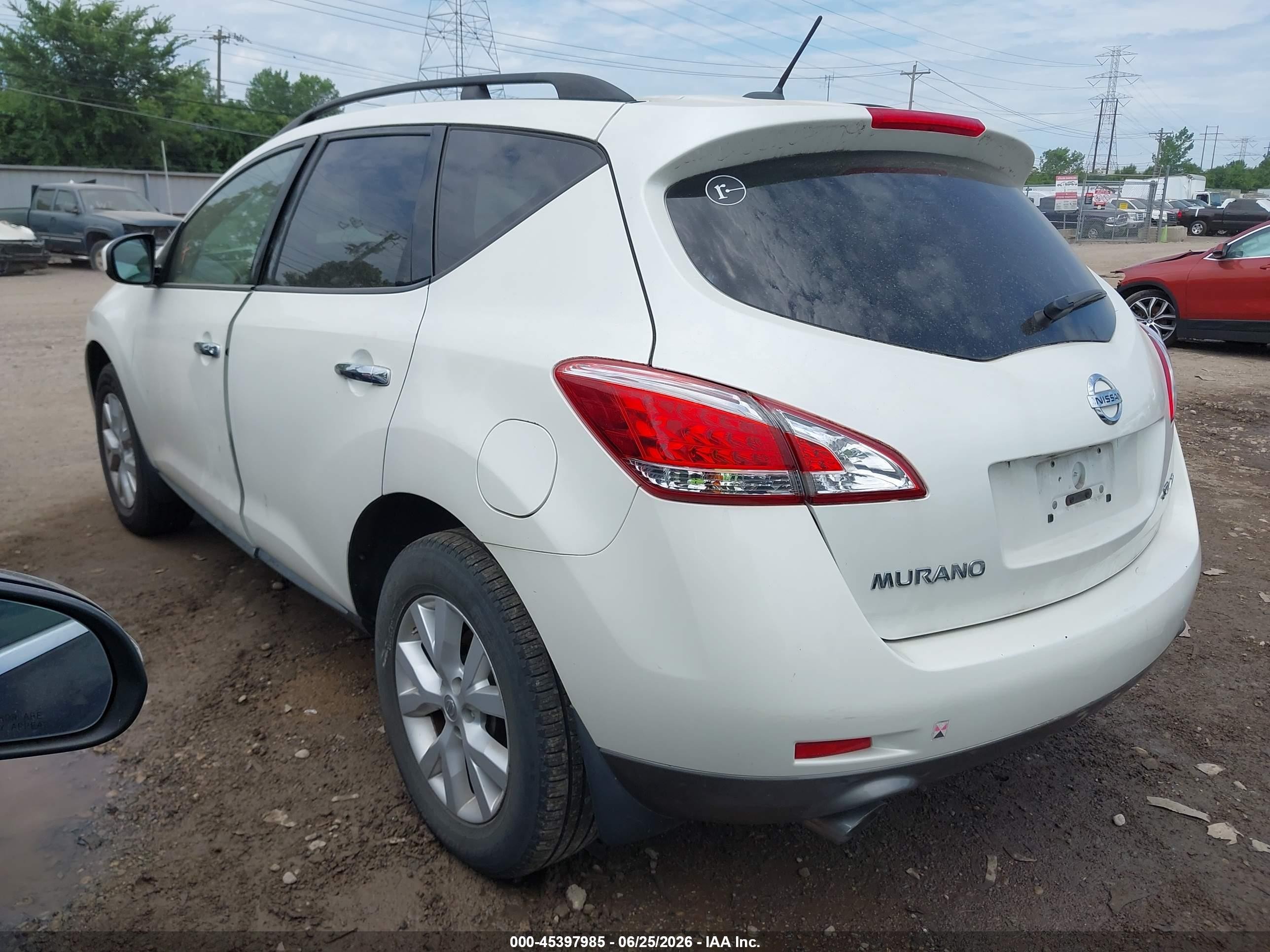 2012 Nissan Murano Sl White vin: JN8AZ1MW4CW207494