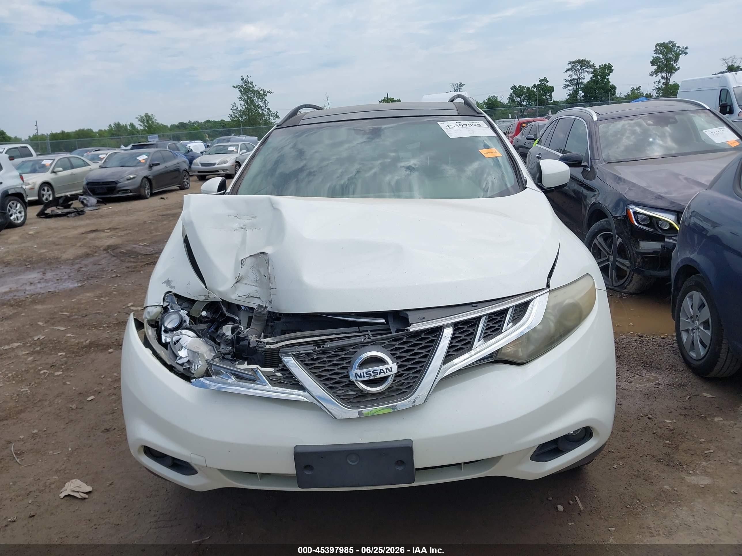 2012 Nissan Murano Sl White vin: JN8AZ1MW4CW207494