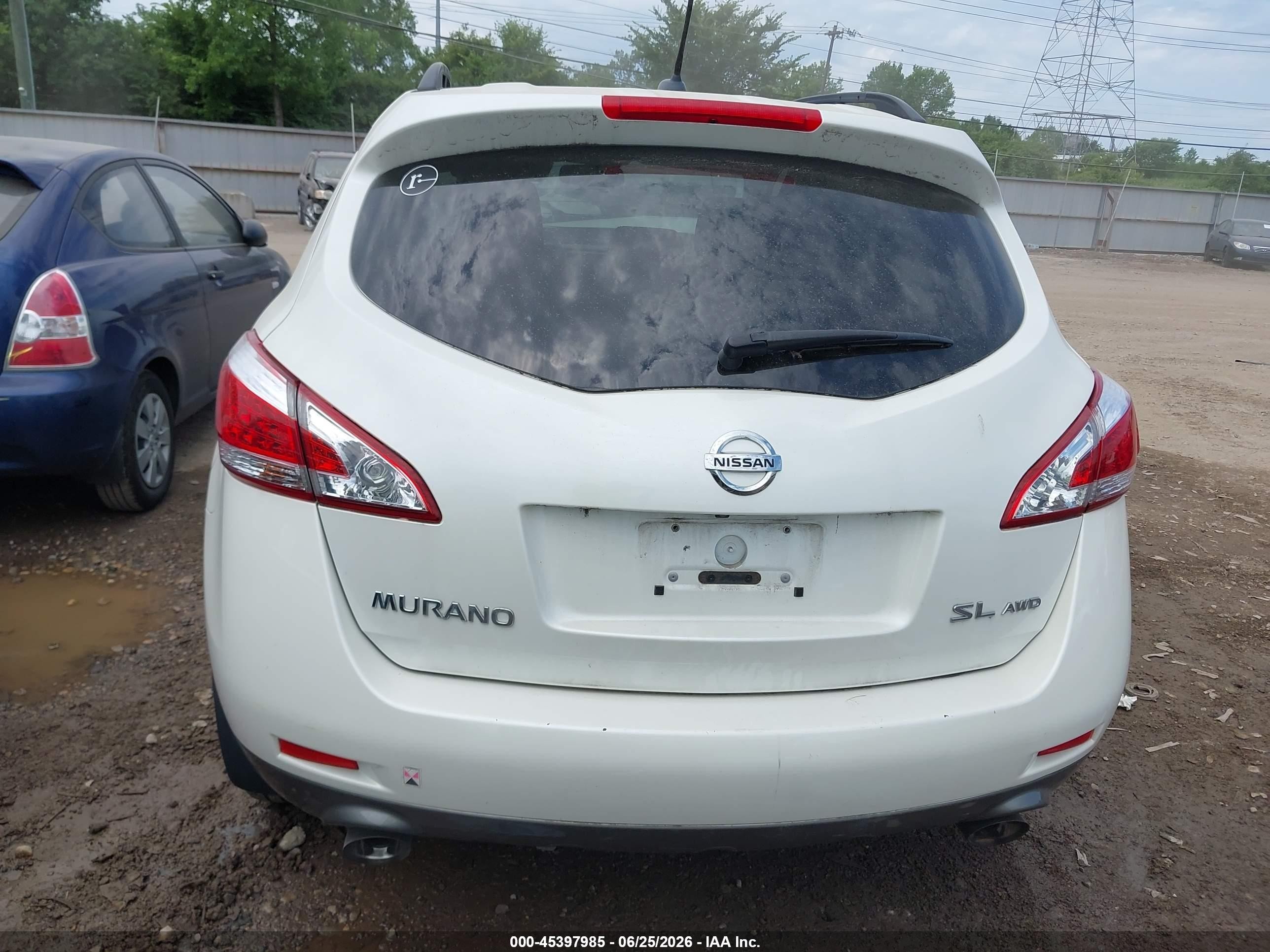 2012 Nissan Murano Sl White vin: JN8AZ1MW4CW207494