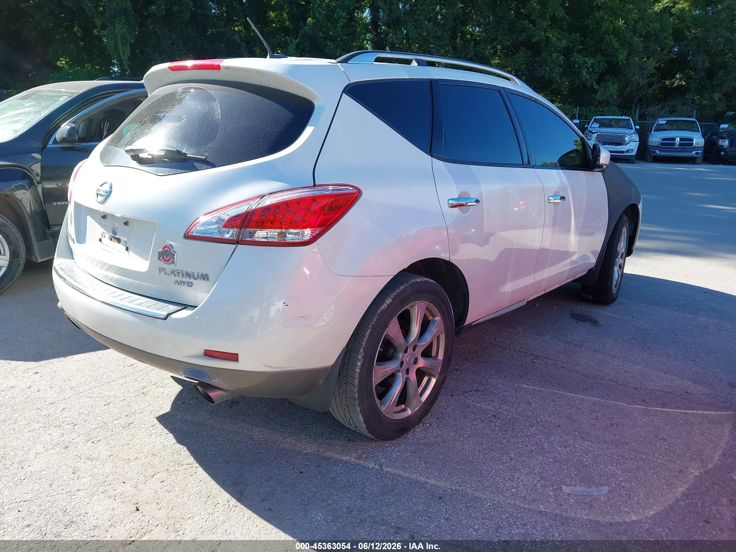 2012 Nissan Murano Le White vin: JN8AZ1MW4CW213537