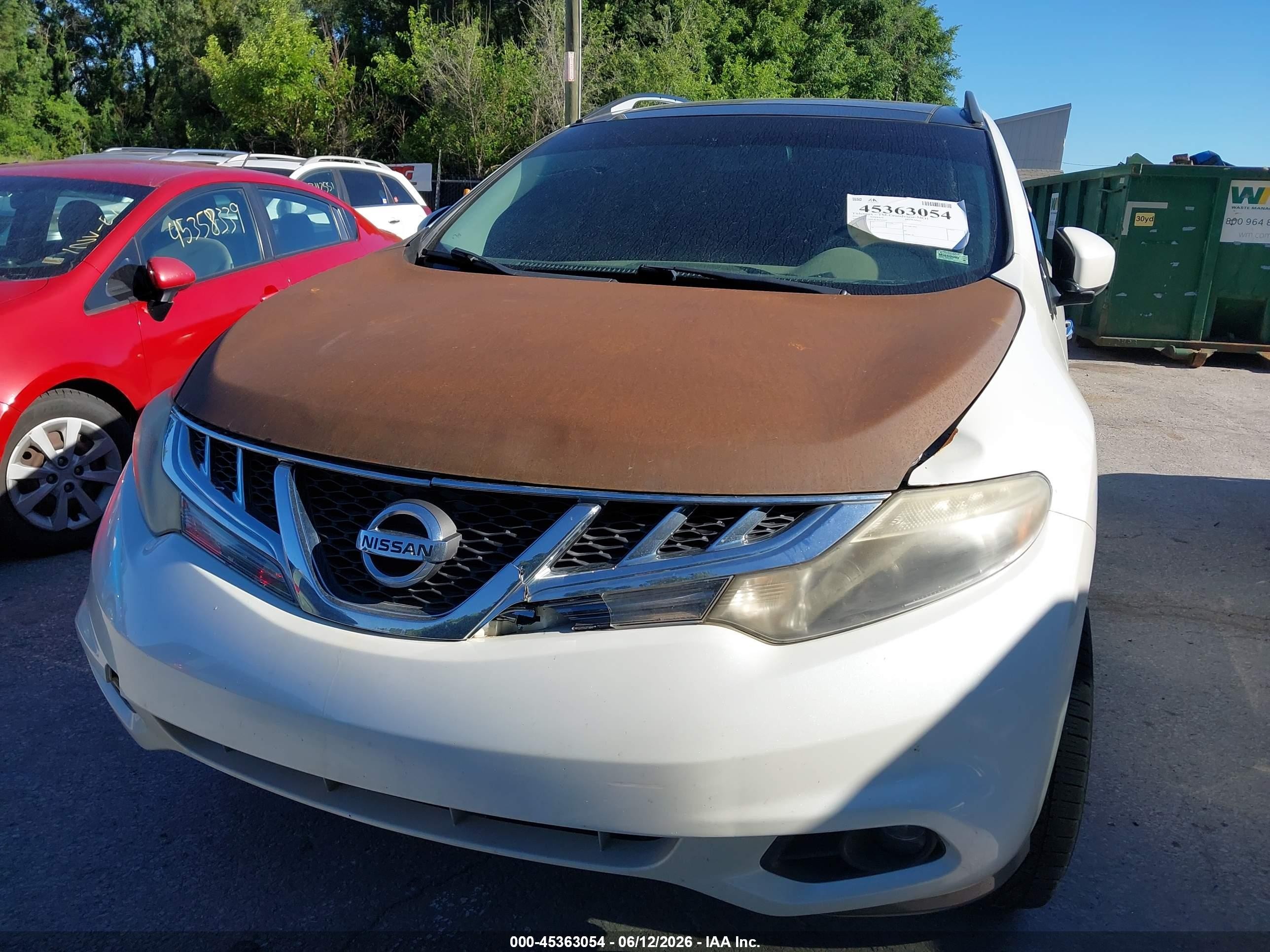 2012 Nissan Murano Le White vin: JN8AZ1MW4CW213537