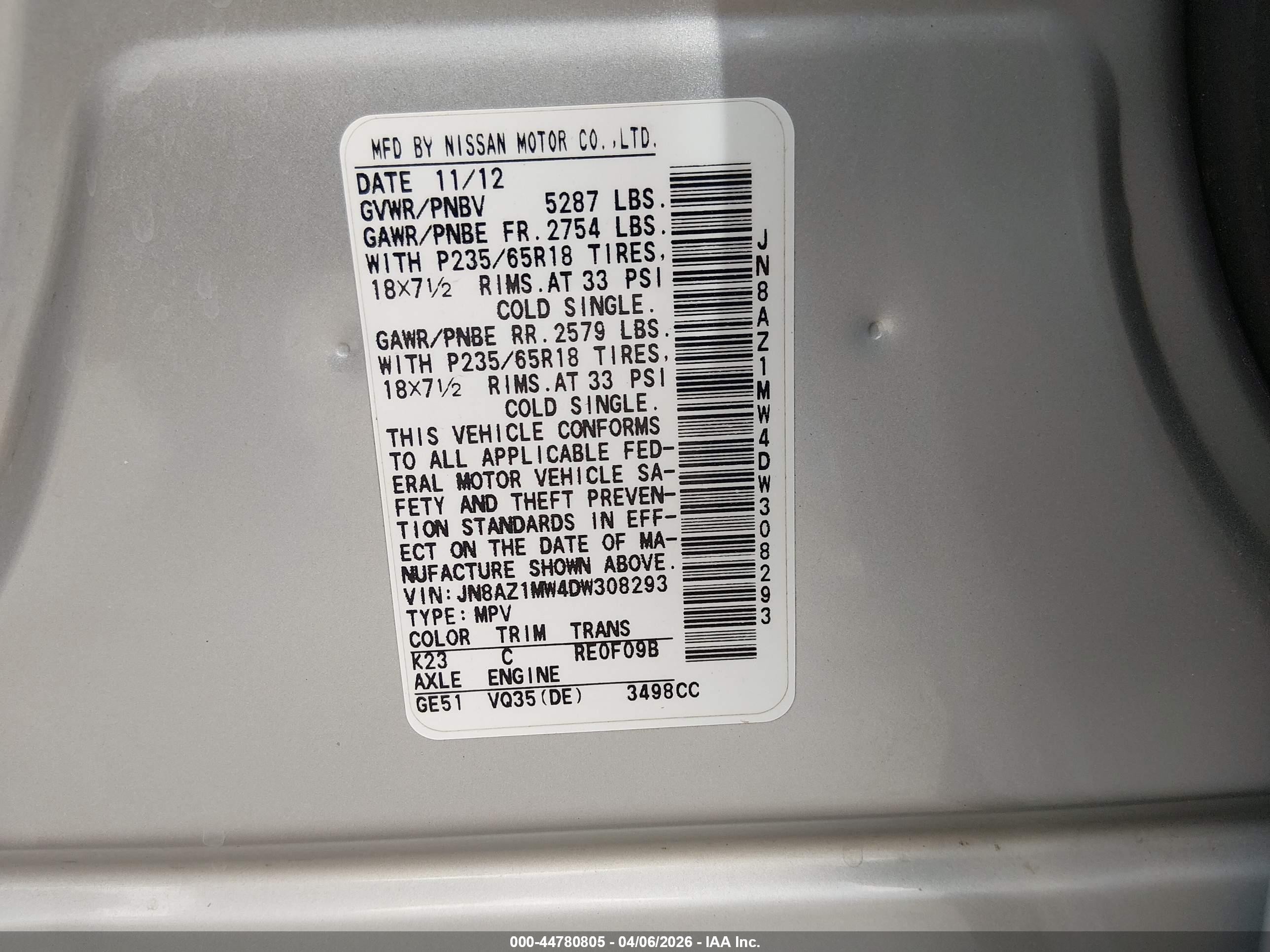 2013 Nissan Murano Sv Silver vin: JN8AZ1MW4DW308293