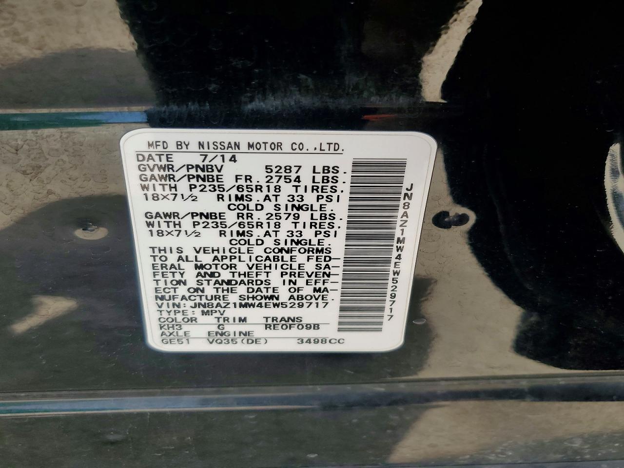 2014 Nissan Murano Sl Black vin: JN8AZ1MW4EW529717