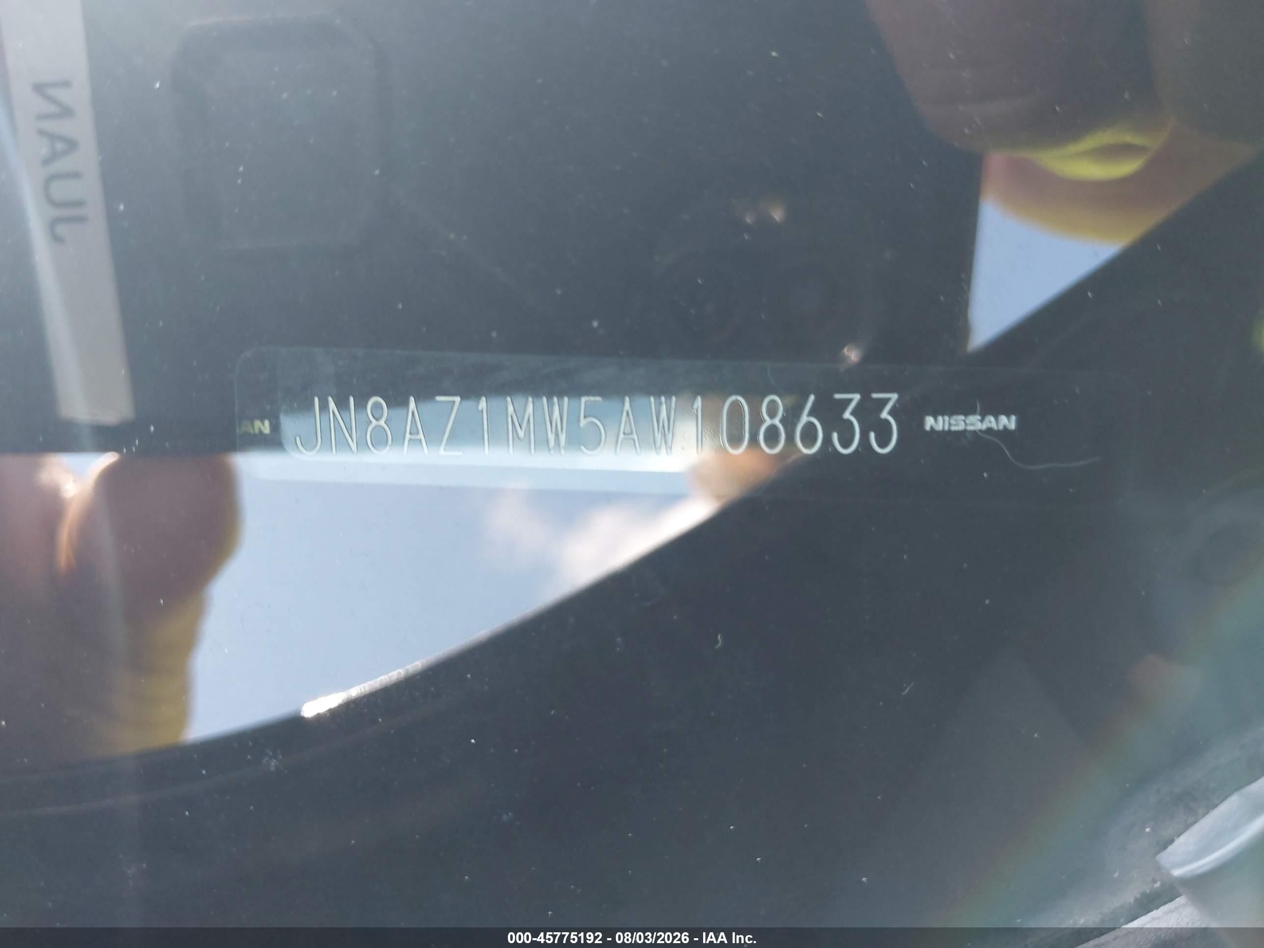 2010 Nissan Murano Sl Black vin: JN8AZ1MW5AW108633