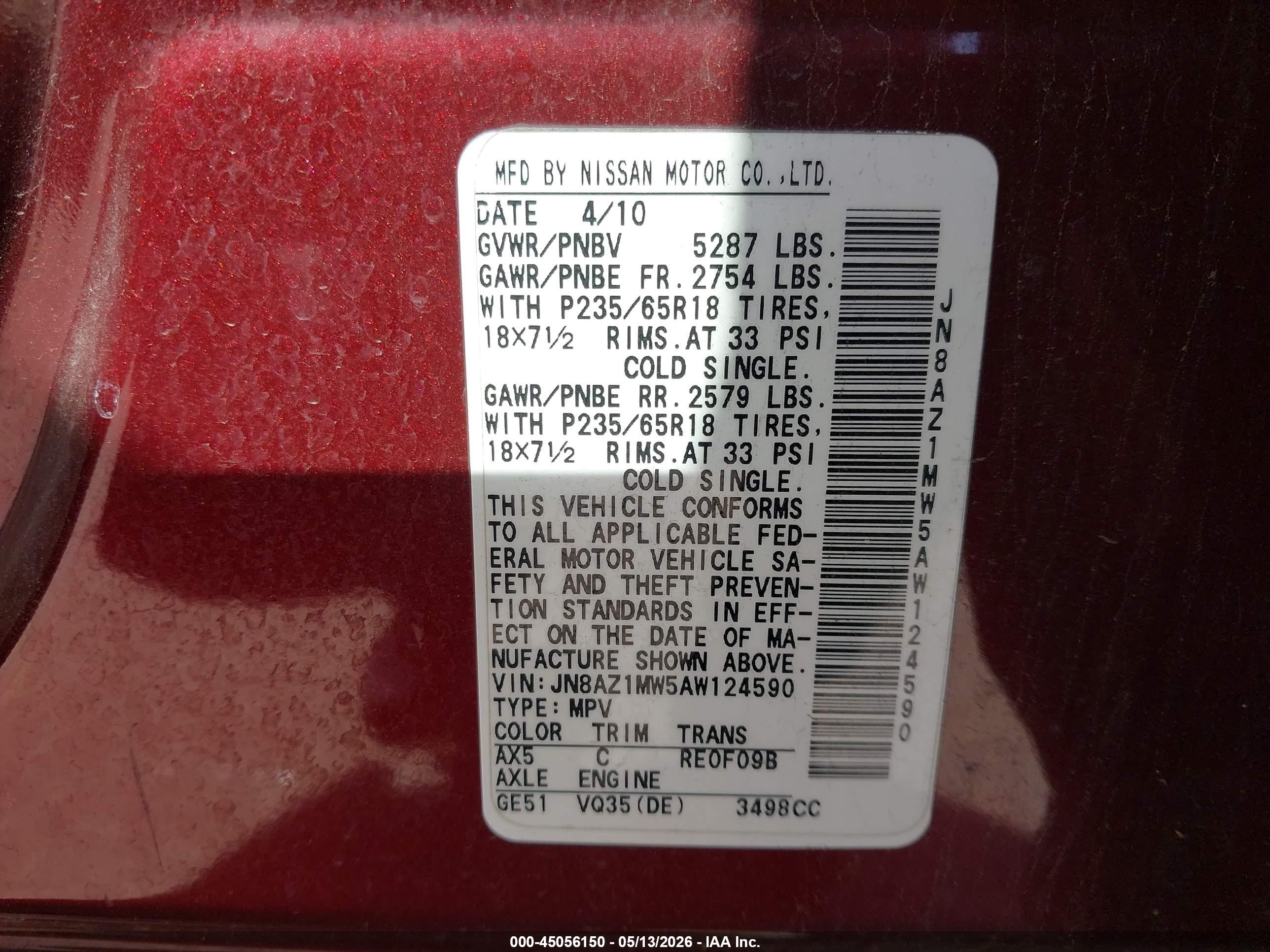 2010 Nissan Murano Sl Brown vin: JN8AZ1MW5AW124590