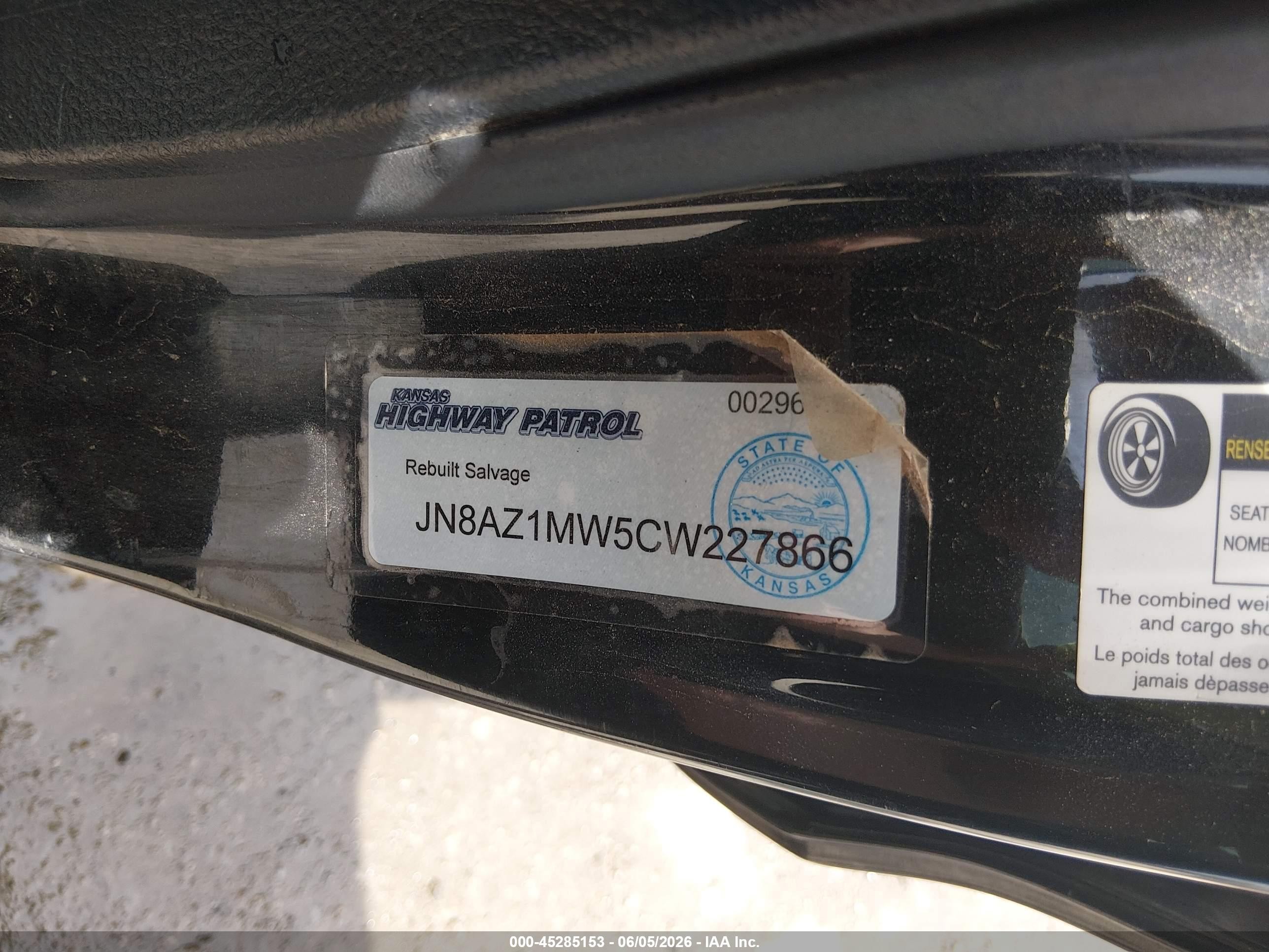 2012 Nissan Murano Sl Black vin: JN8AZ1MW5CW227866