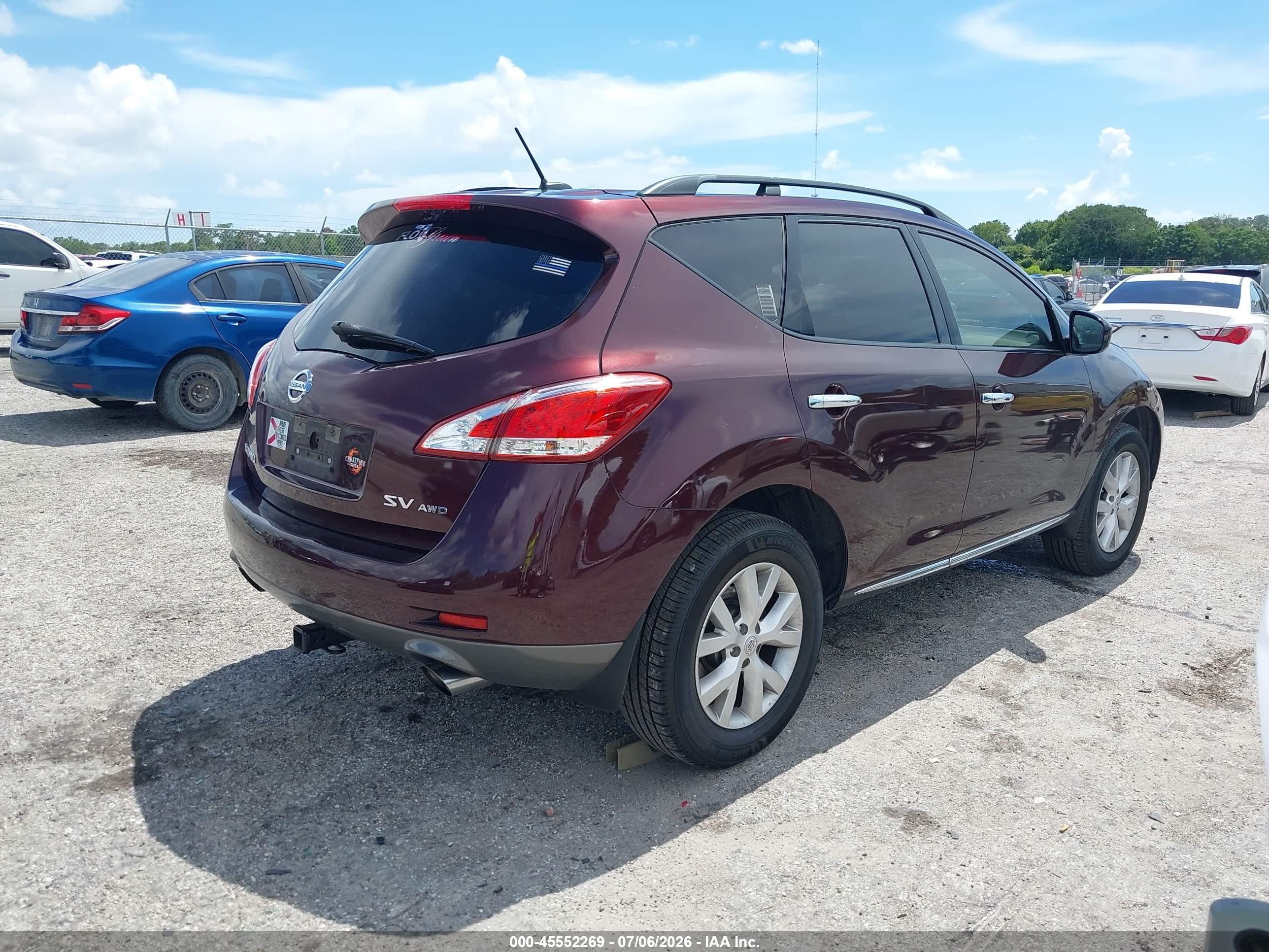 2013 Nissan Murano Sv Burgundy vin: JN8AZ1MW5DW312286