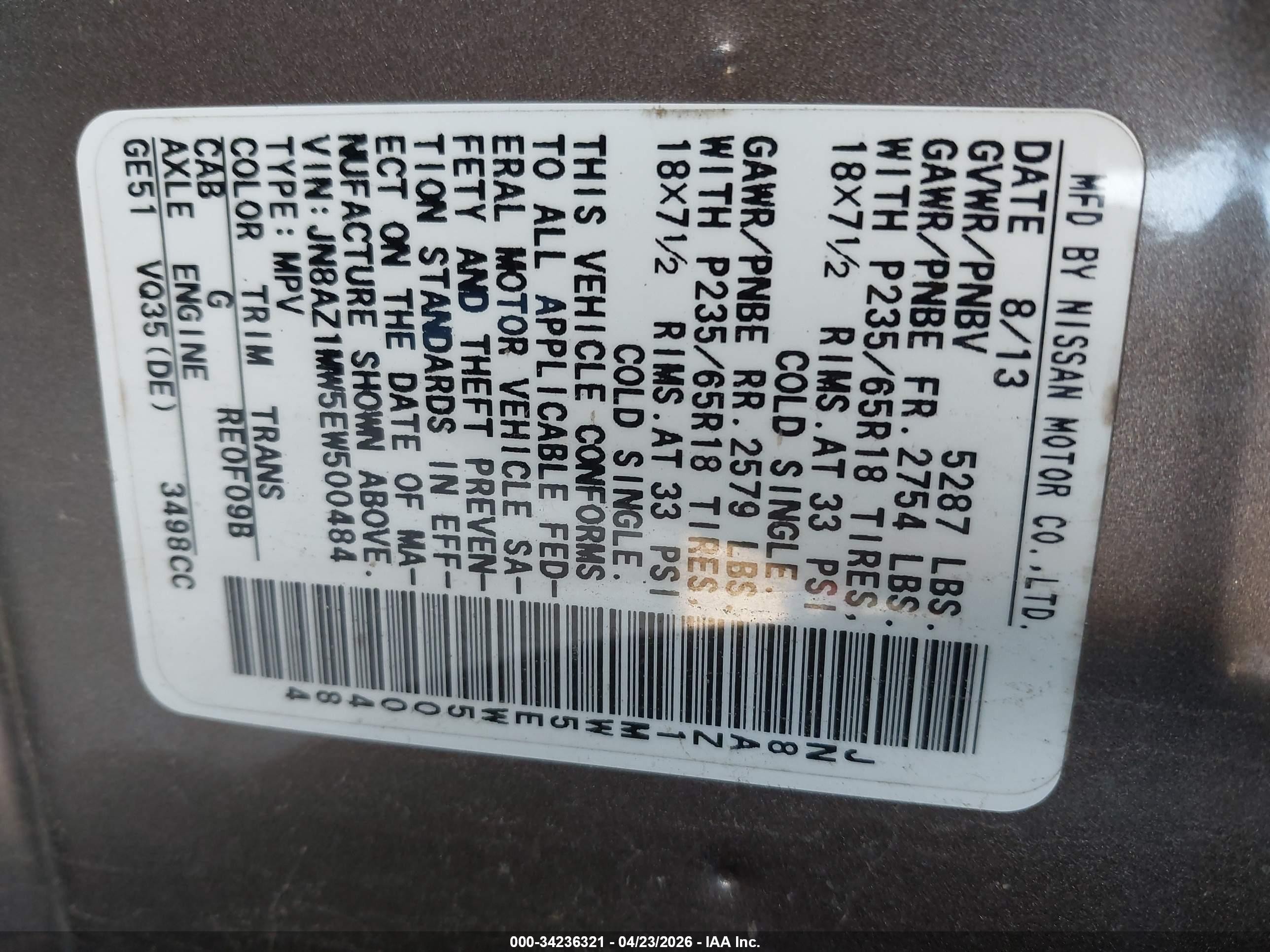 2014 Nissan Murano Sl Brown vin: JN8AZ1MW5EW500484