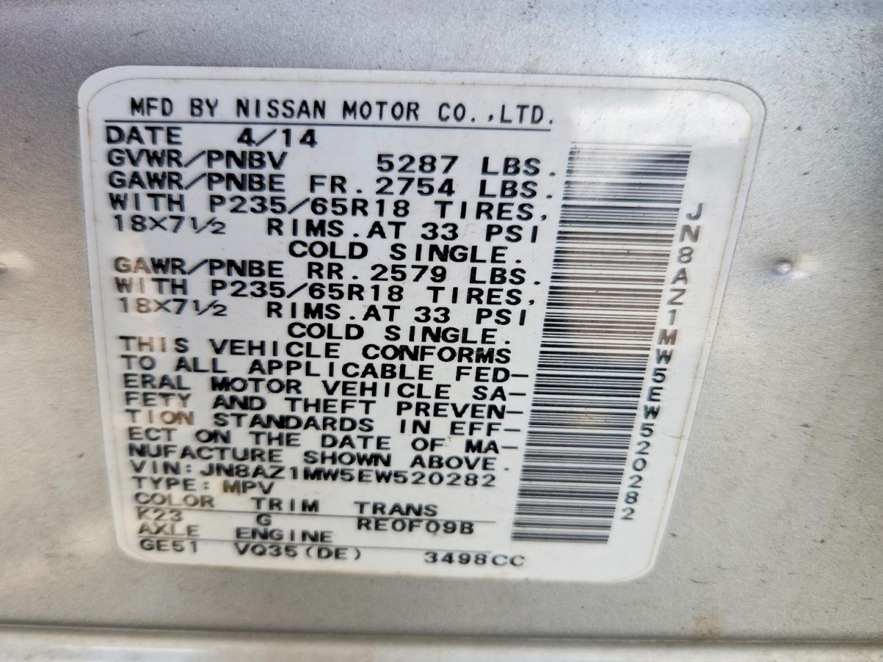 2014 Nissan Murano S Gray vin: JN8AZ1MW5EW520282