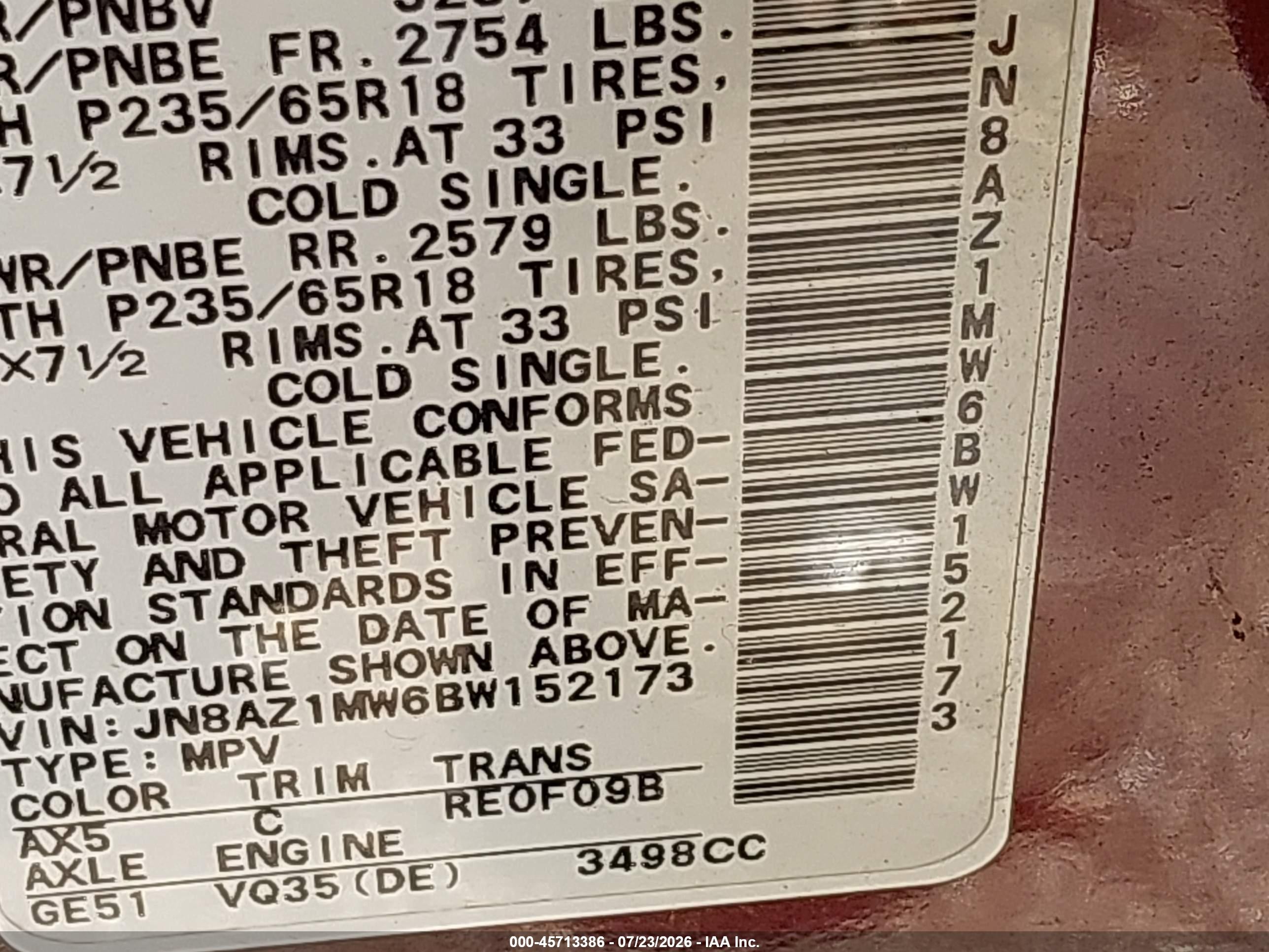 2011 Nissan Murano Sv Red vin: JN8AZ1MW6BW152173