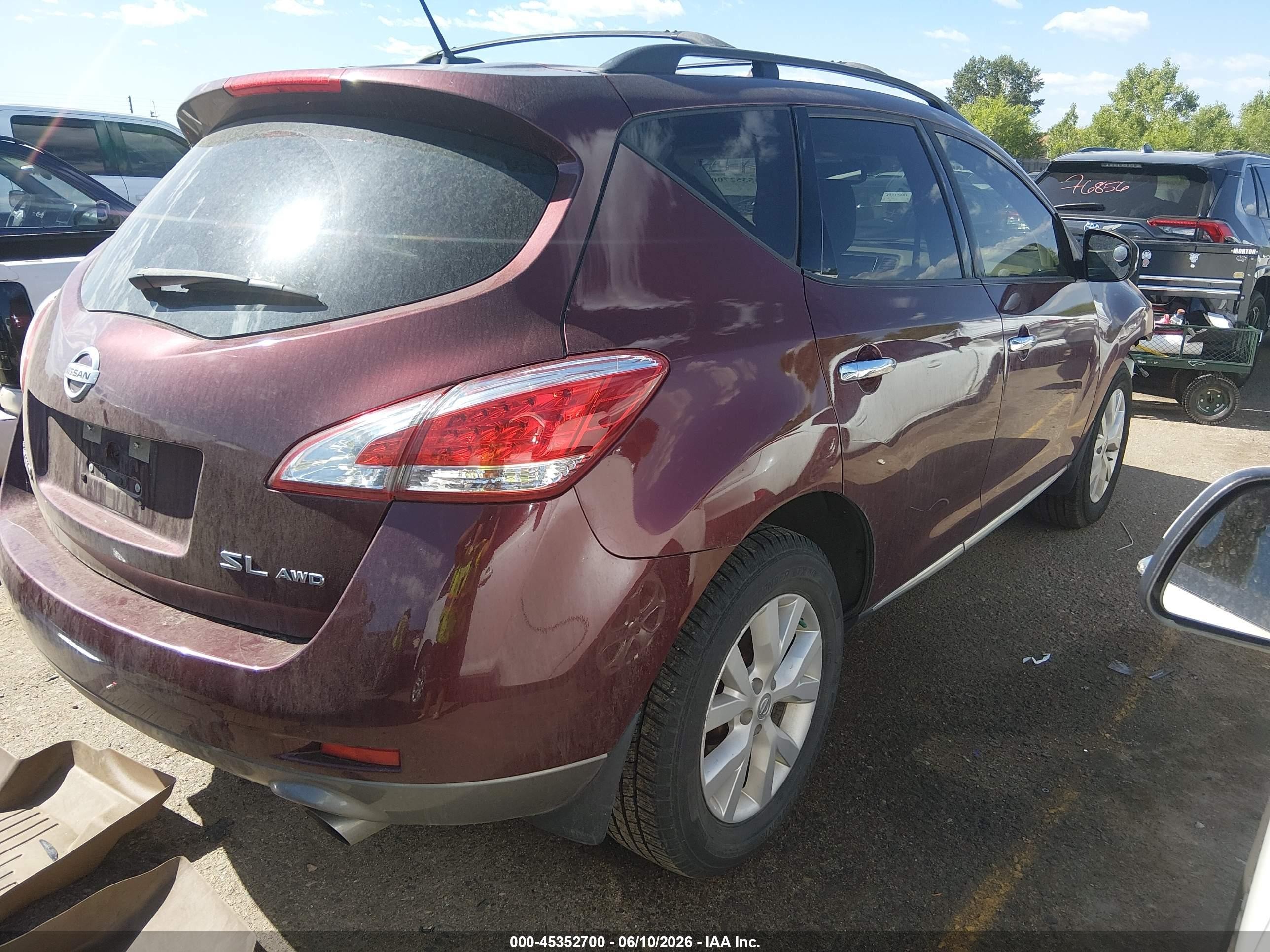 2012 Nissan Murano Sl Maroon vin: JN8AZ1MW6CW215550