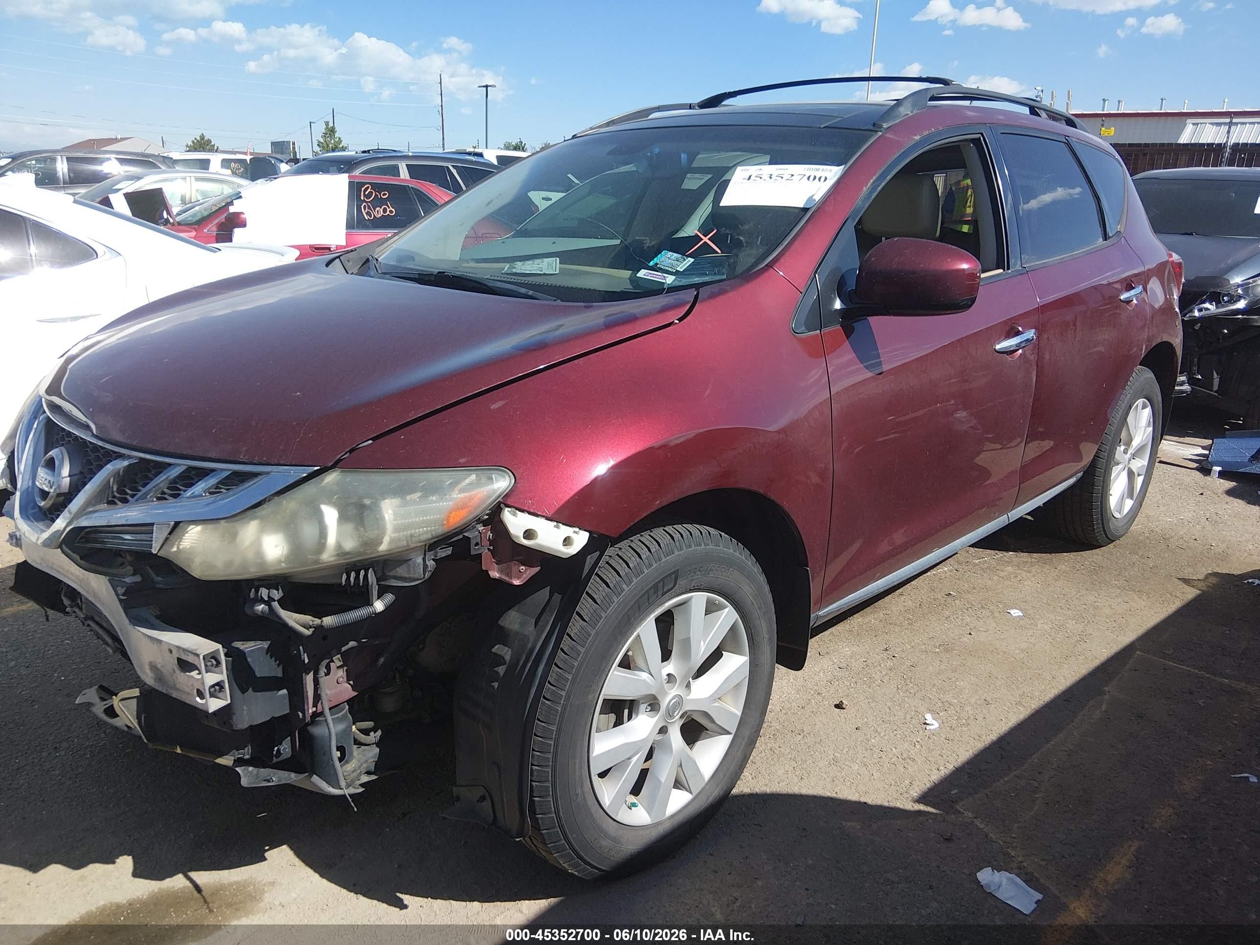2012 Nissan Murano Sl Maroon vin: JN8AZ1MW6CW215550