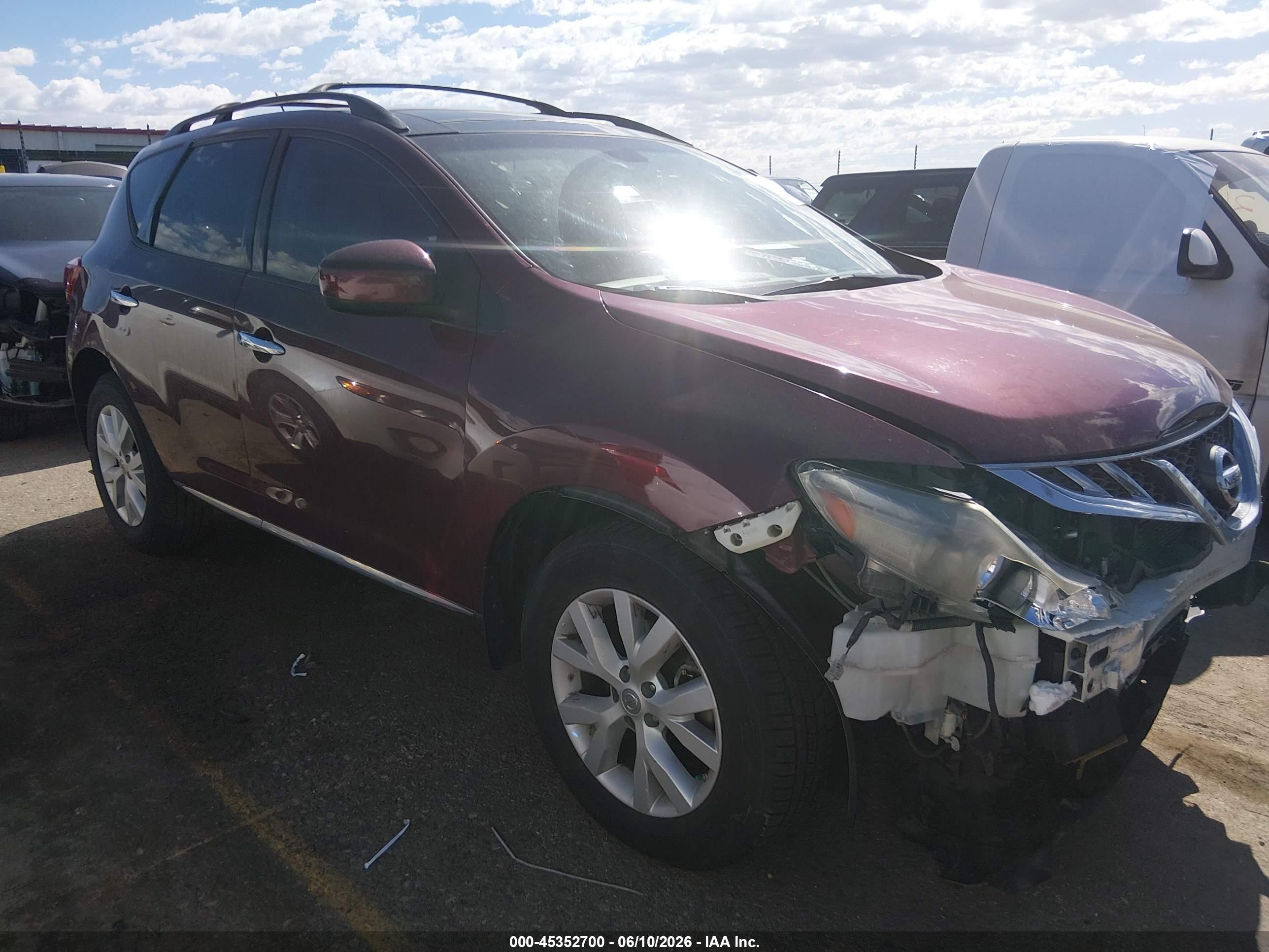 2012 Nissan Murano Sl Темно-бордовый vin: JN8AZ1MW6CW215550