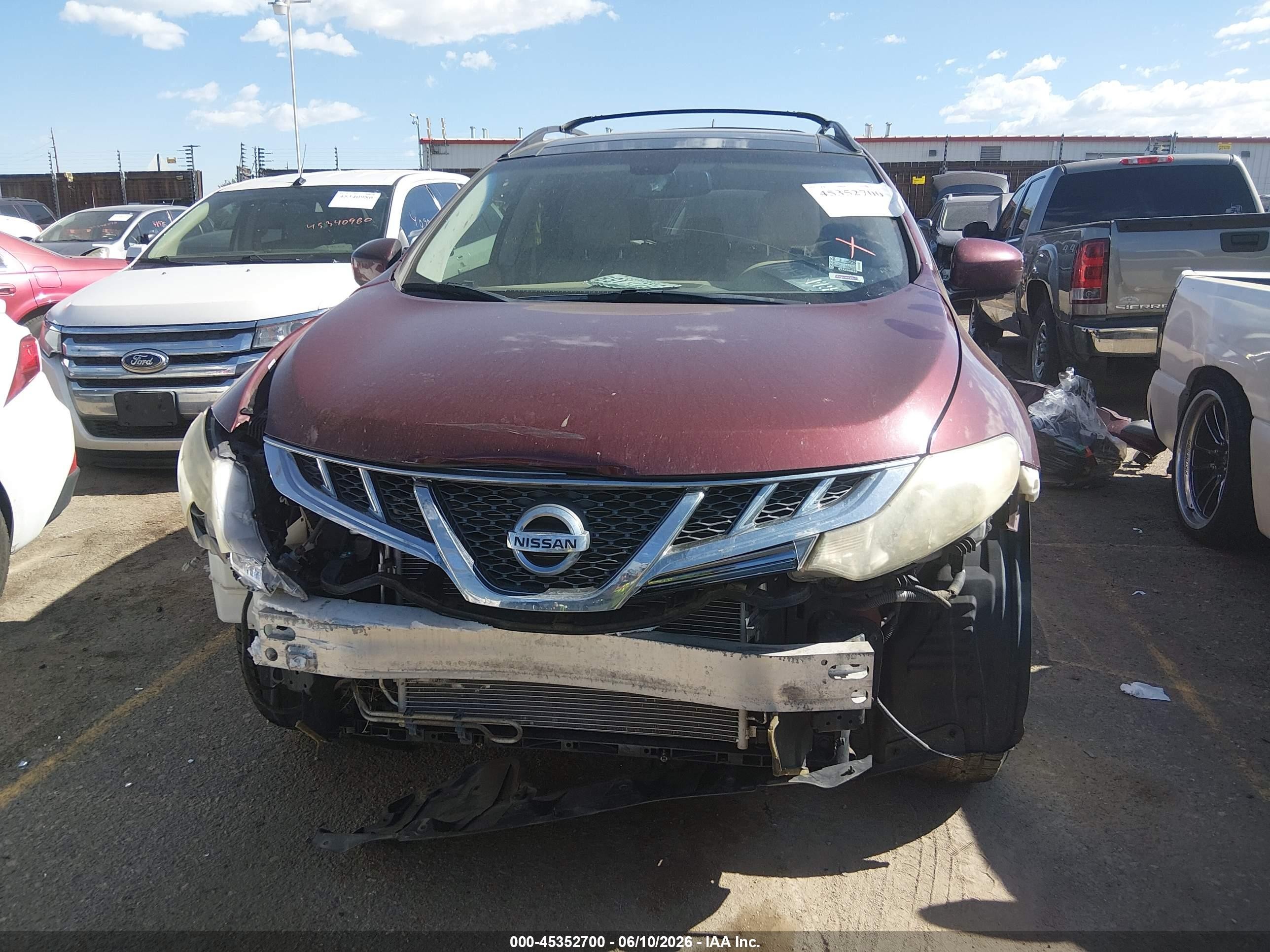 2012 Nissan Murano Sl Maroon vin: JN8AZ1MW6CW215550