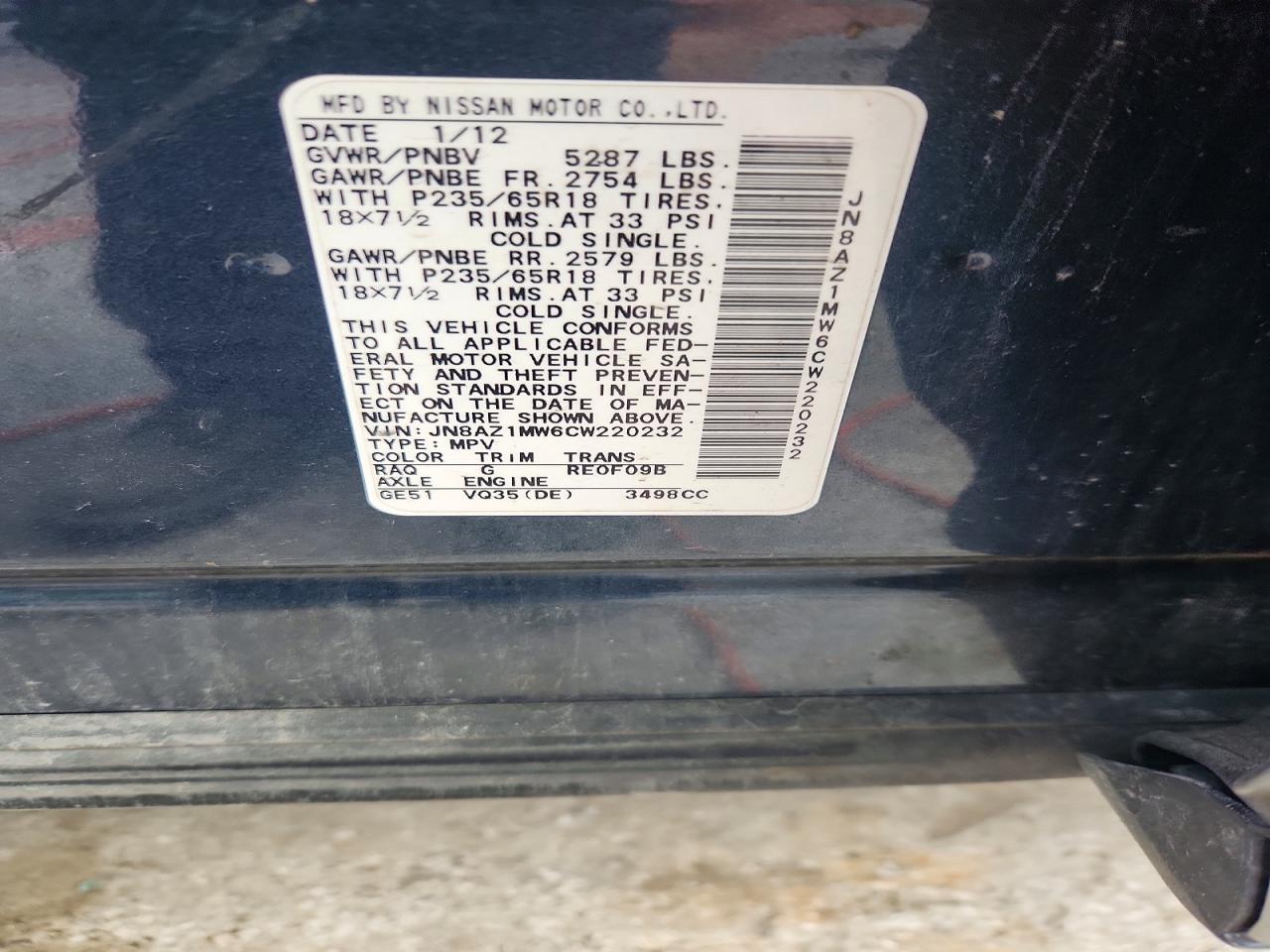 2012 Nissan Murano S Gray vin: JN8AZ1MW6CW220232